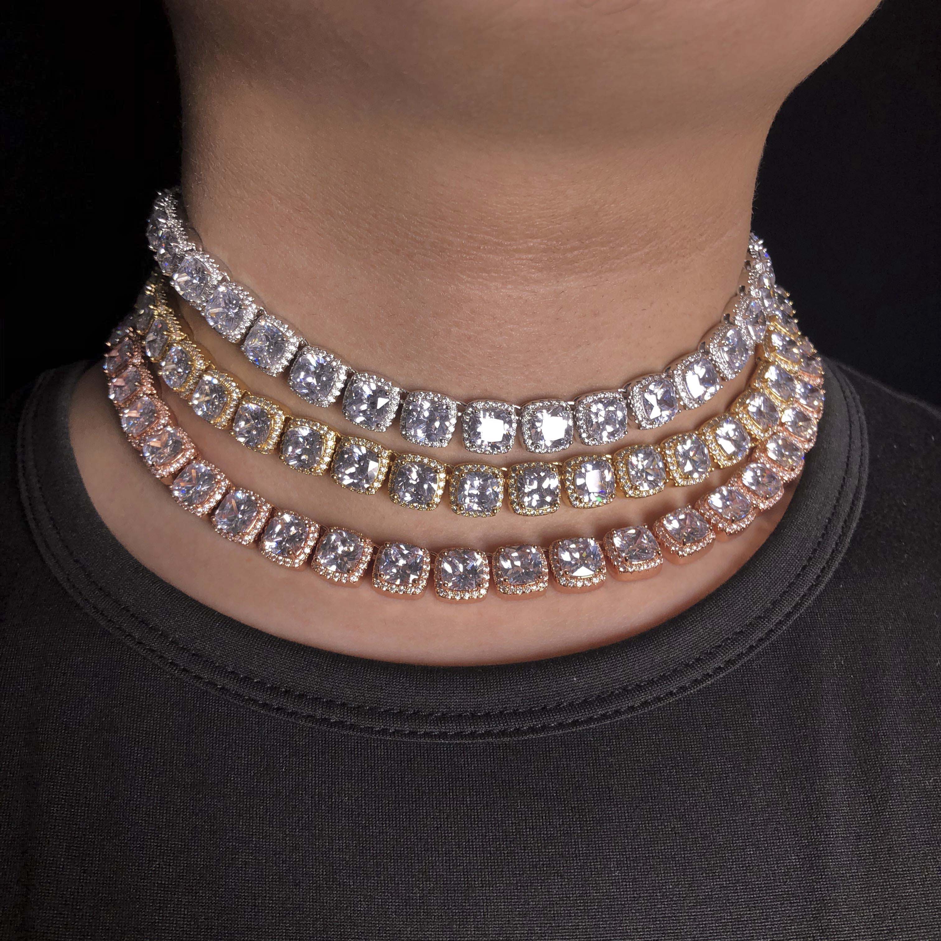 Cushion-cut Cluster Tennis Chain