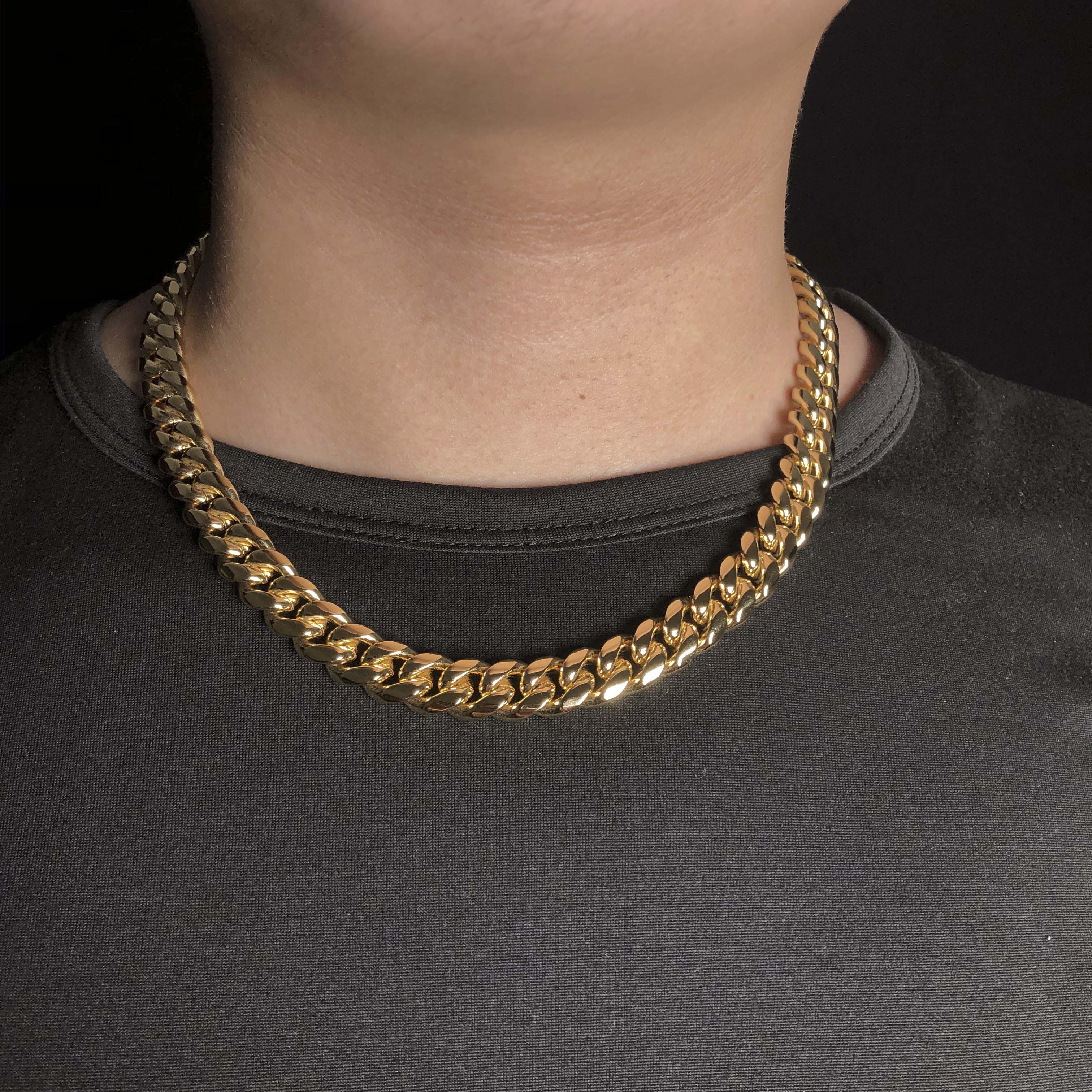 12mm and 8mm Miami Cuban Chain 18k Gold