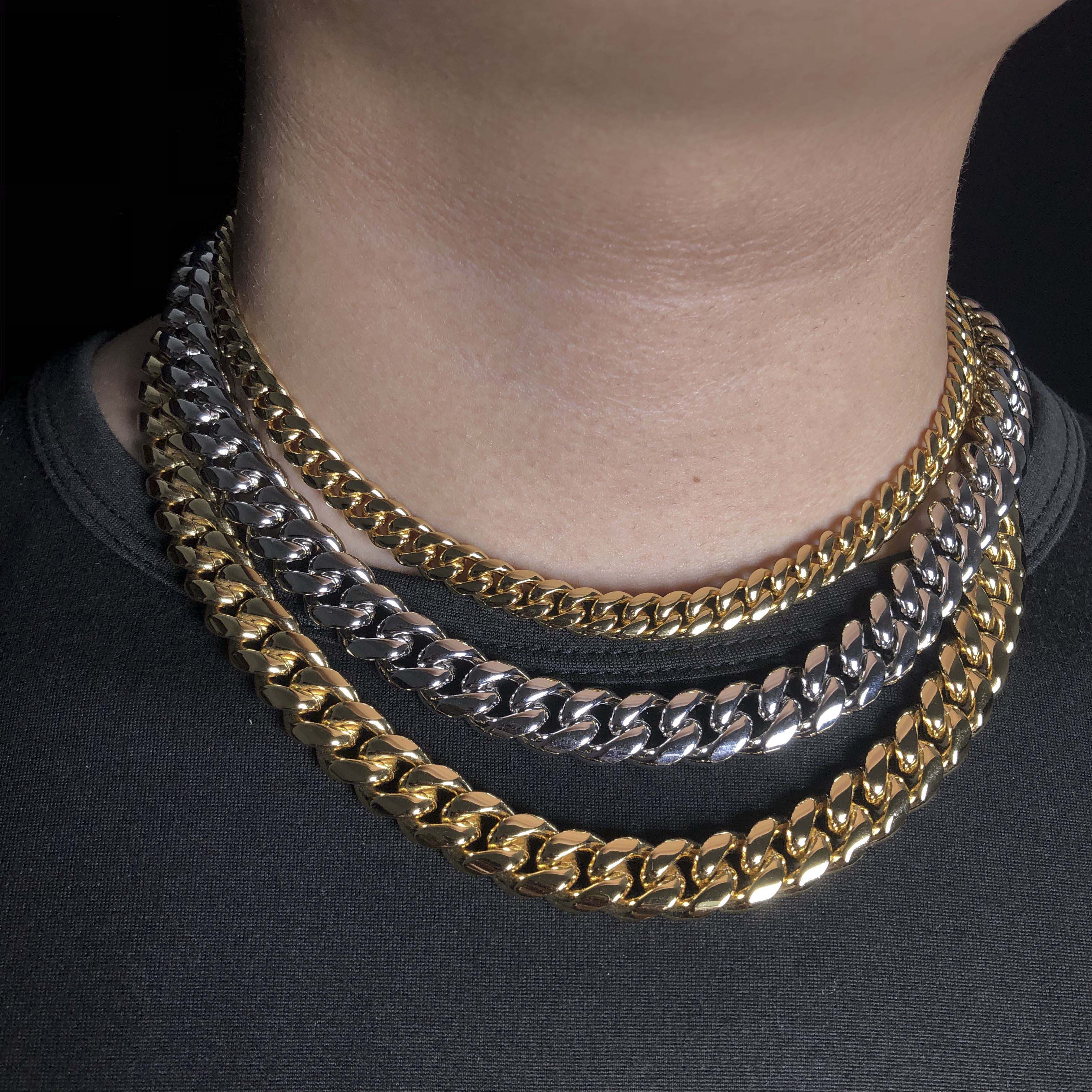 12mm and 8mm Miami Cuban Chain 18k Gold