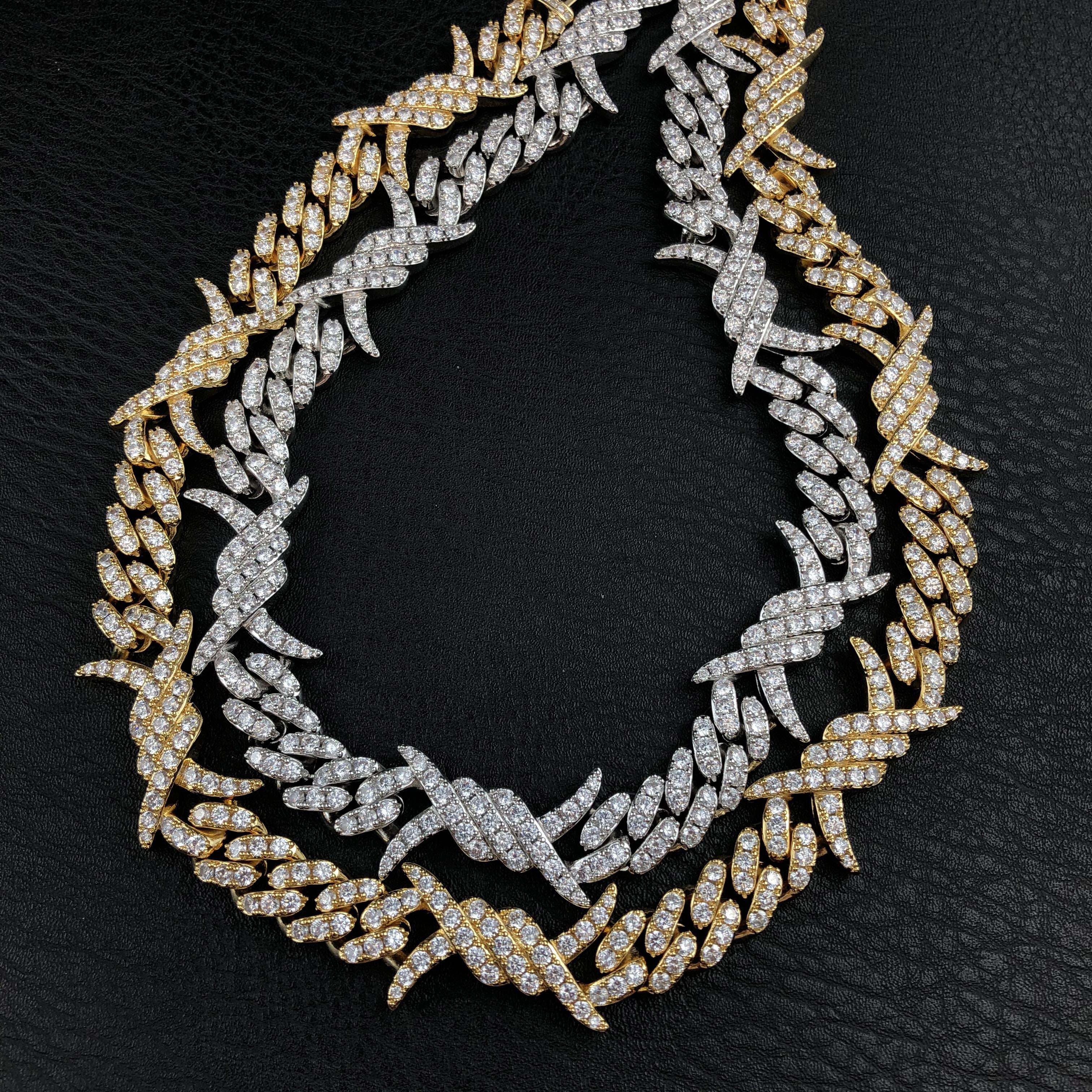 12MM Iced Out Barb Wire Cuban Link Chain
