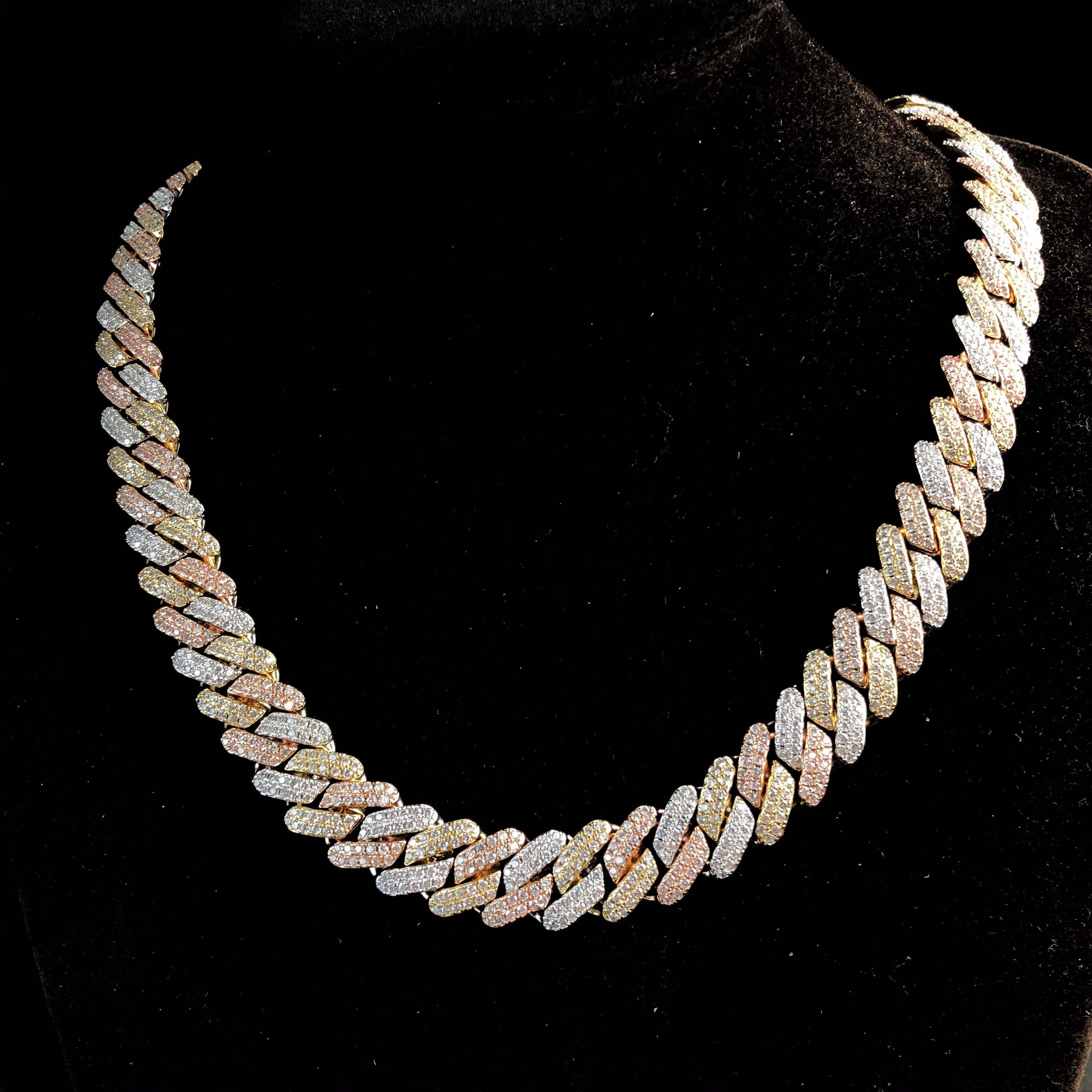 12mm Tri-color Diamond Prong Cuban Chain