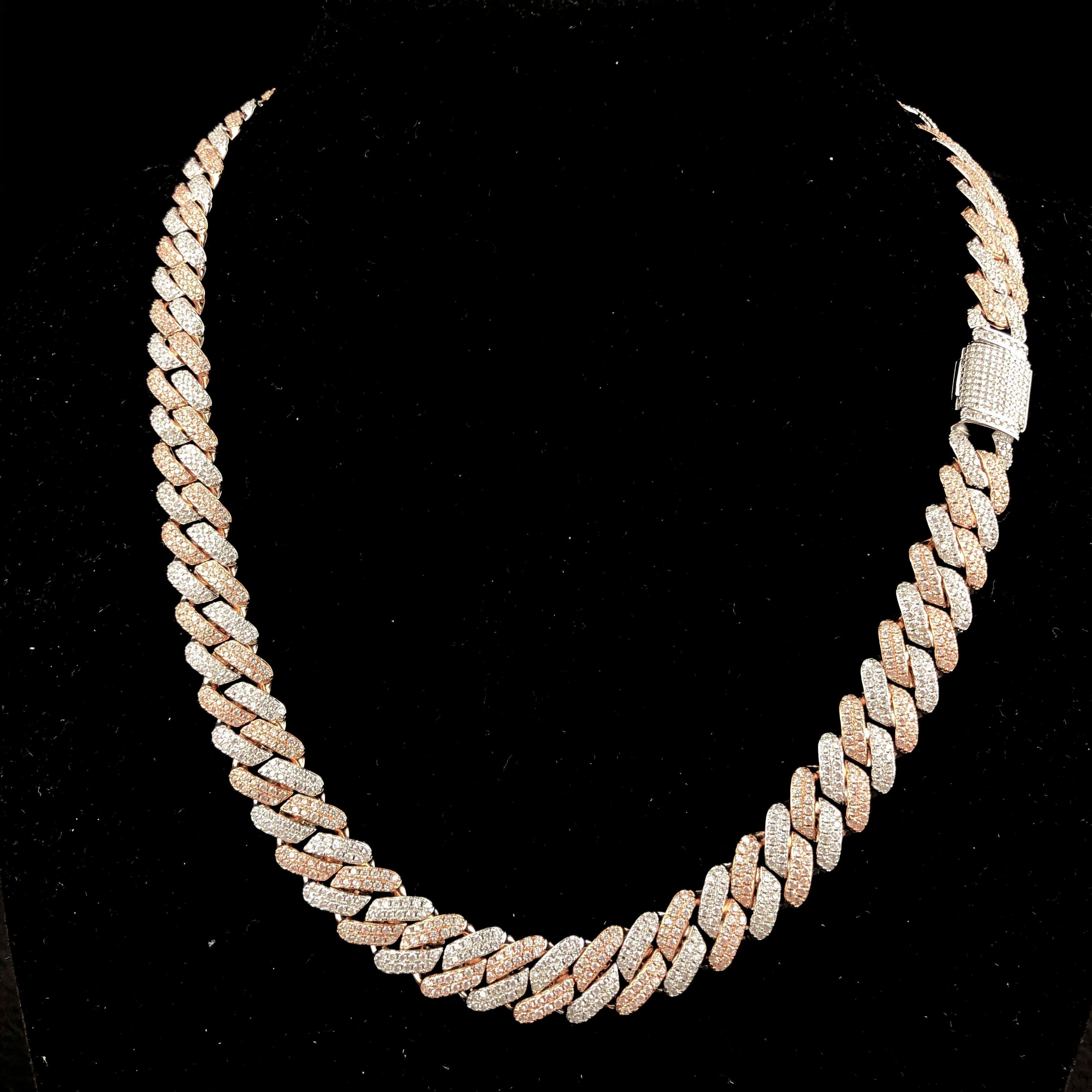 12mm 2 color Diamond Prong Cuban Chain