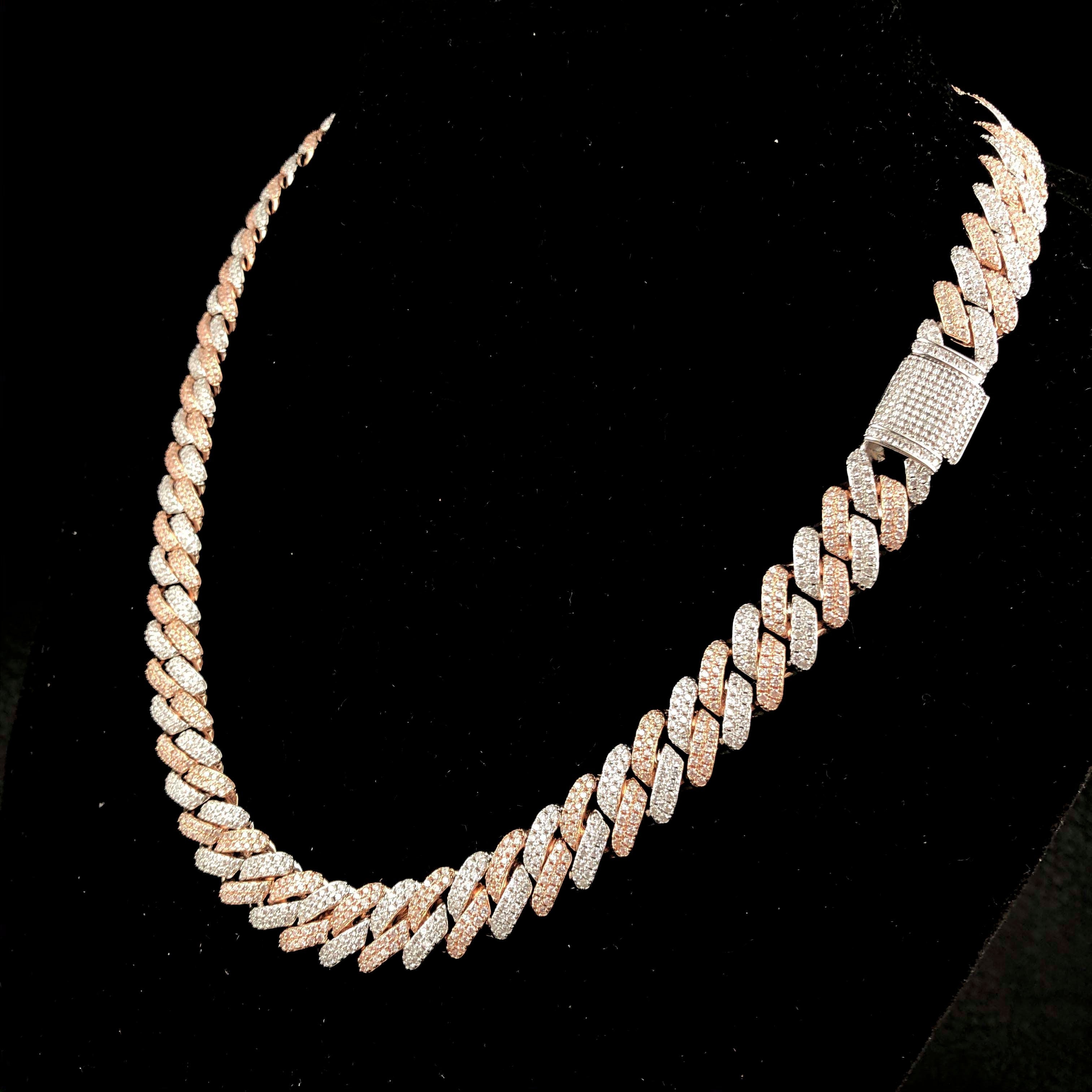 12mm 2 color Diamond Prong Cuban Chain