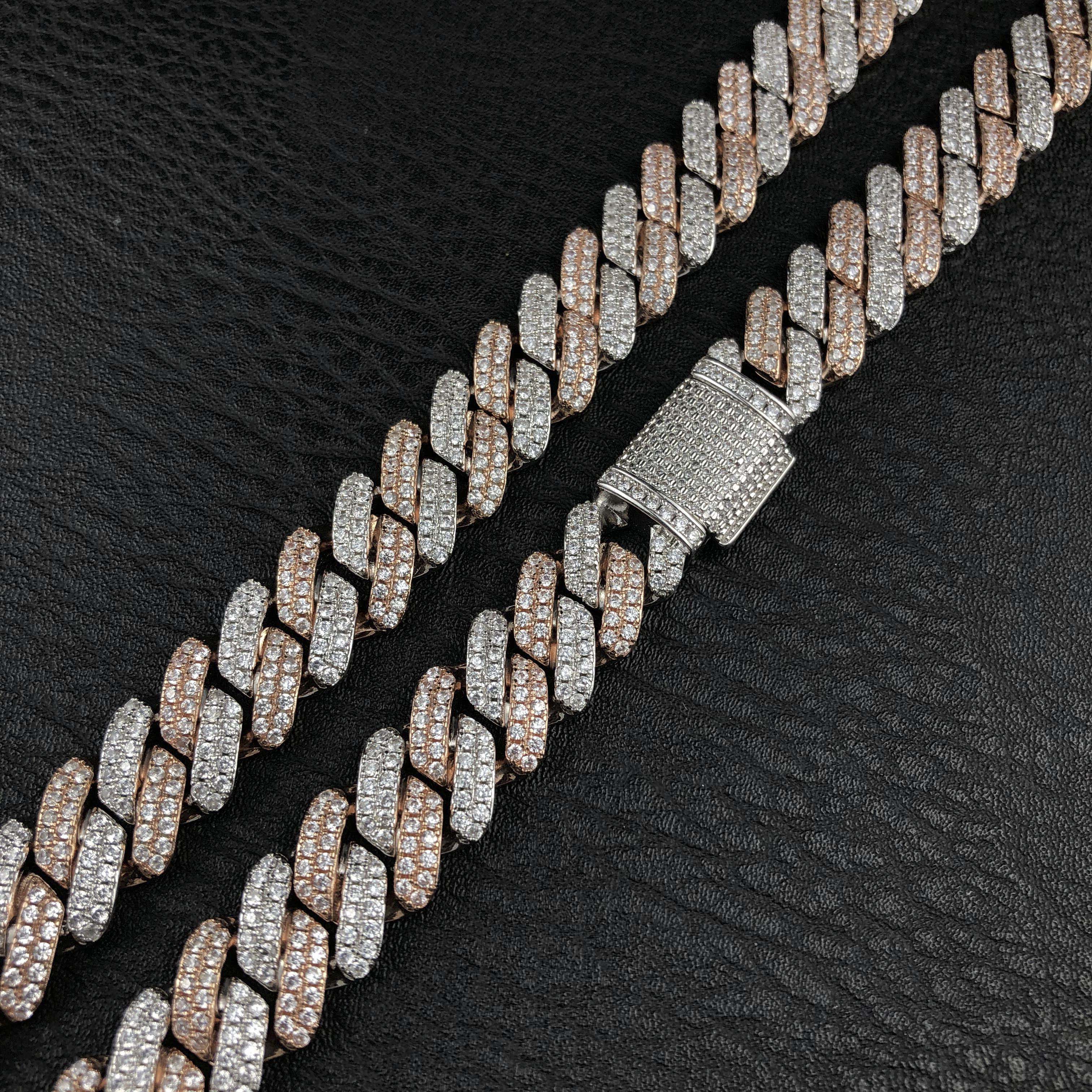 12mm 2 color Diamond Prong Cuban Chain