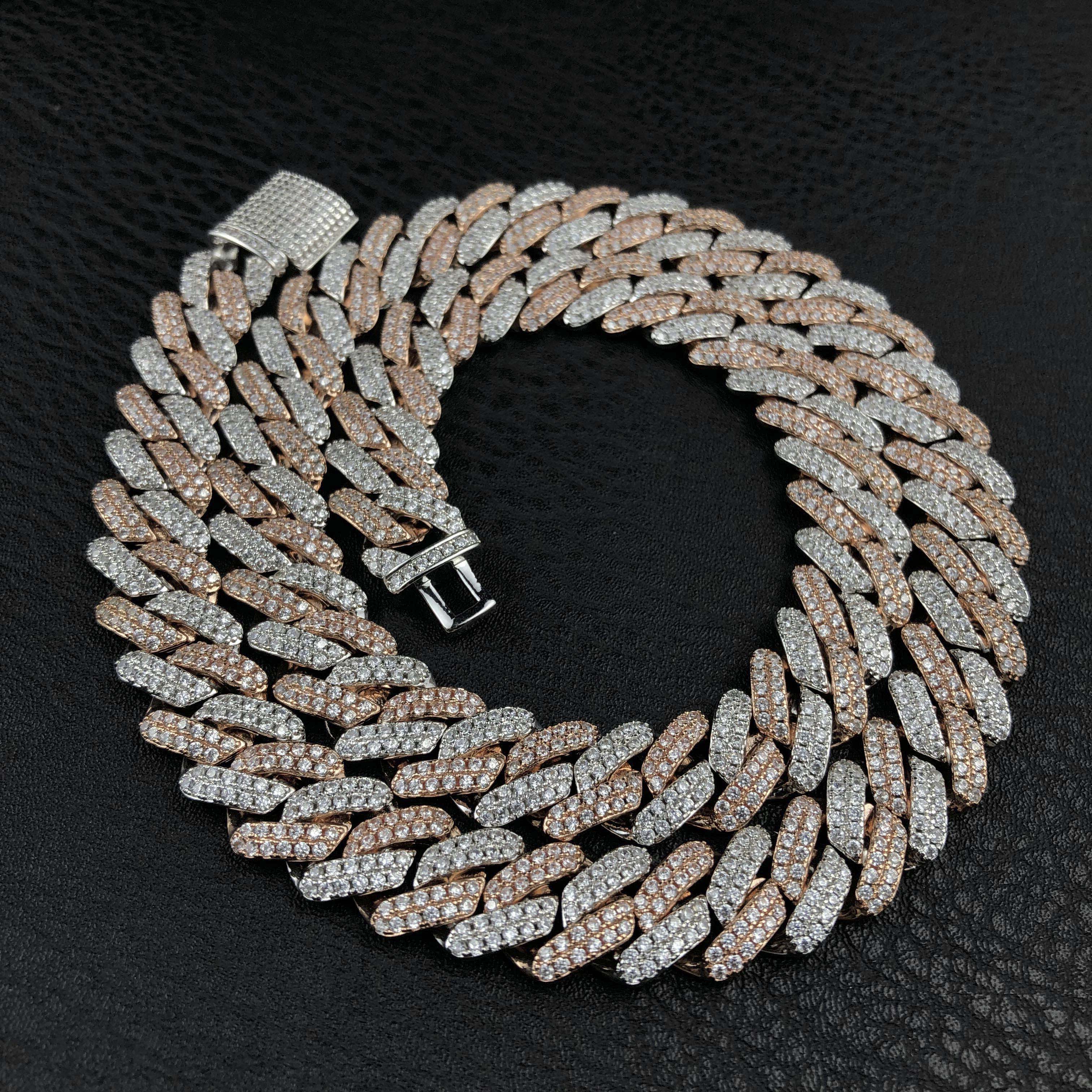 12mm 2 color Diamond Prong Cuban Chain