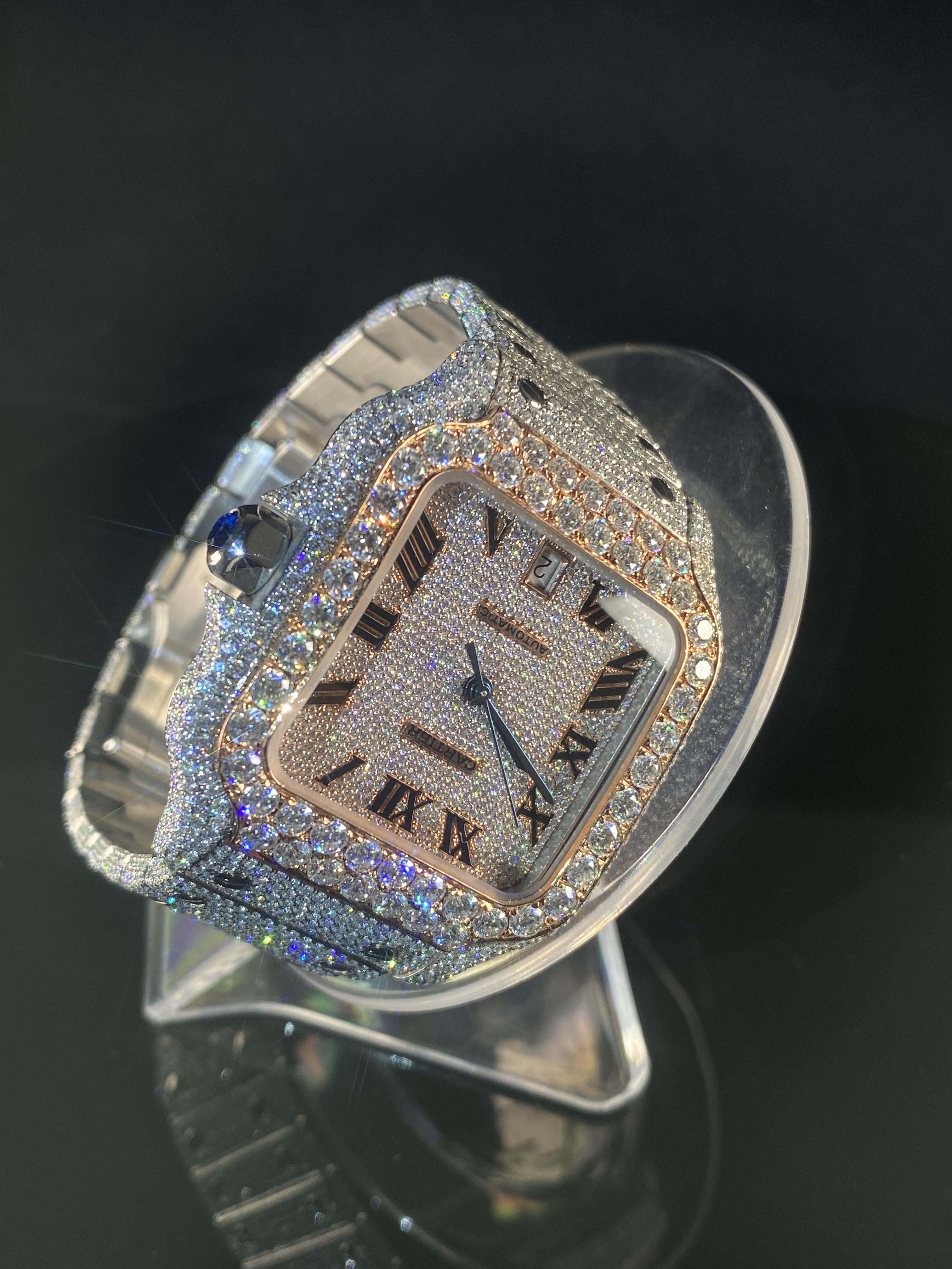 Fully Iced Out Hand Setting Vvs Moissanite Diamond Watch