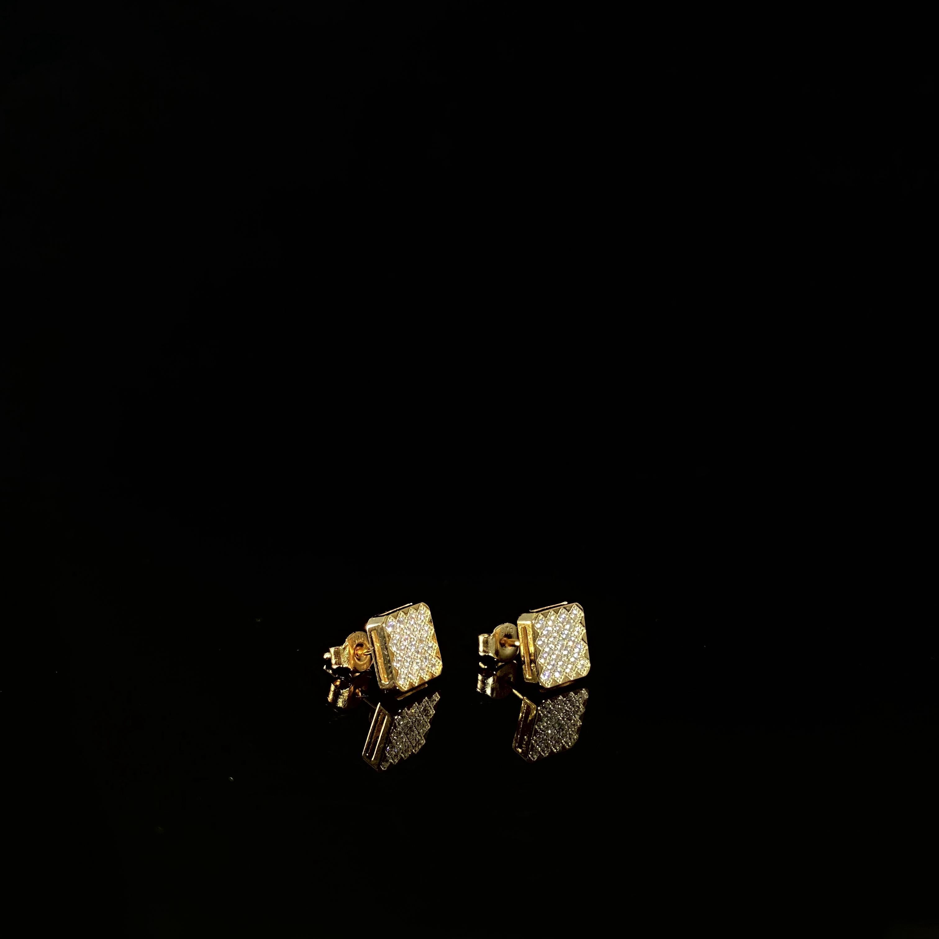 925 Sterling Silver Earrings square full zircon - a pair