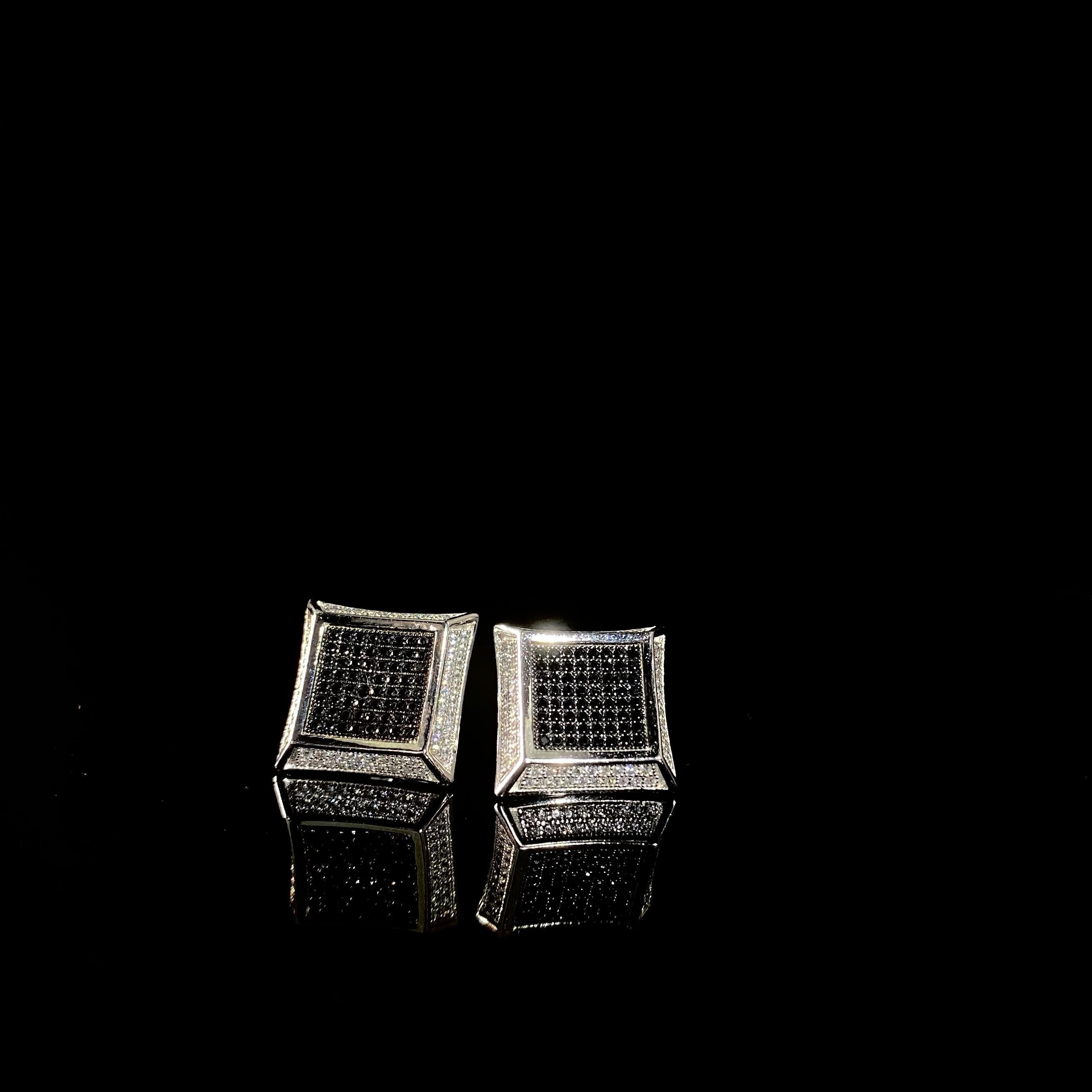 925 Silver Earrings – Square Black Rhinestone Stud Pair