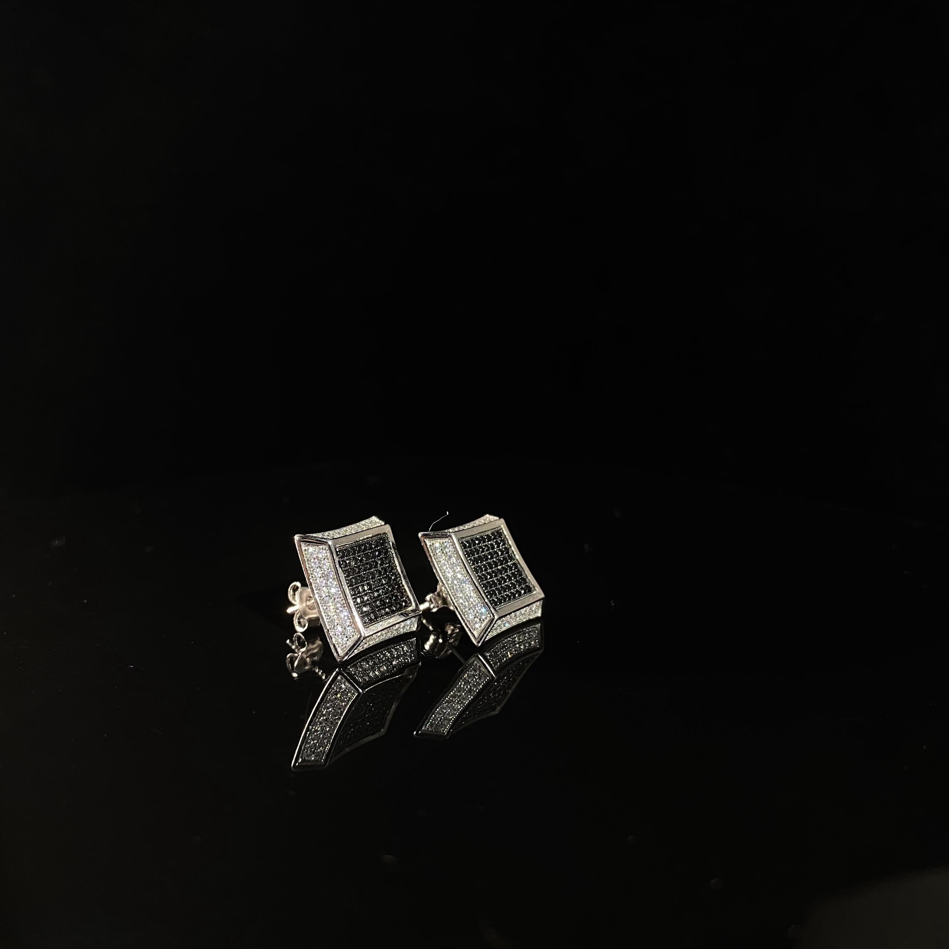 925 silver square Black Rhinestone Earrings - pair