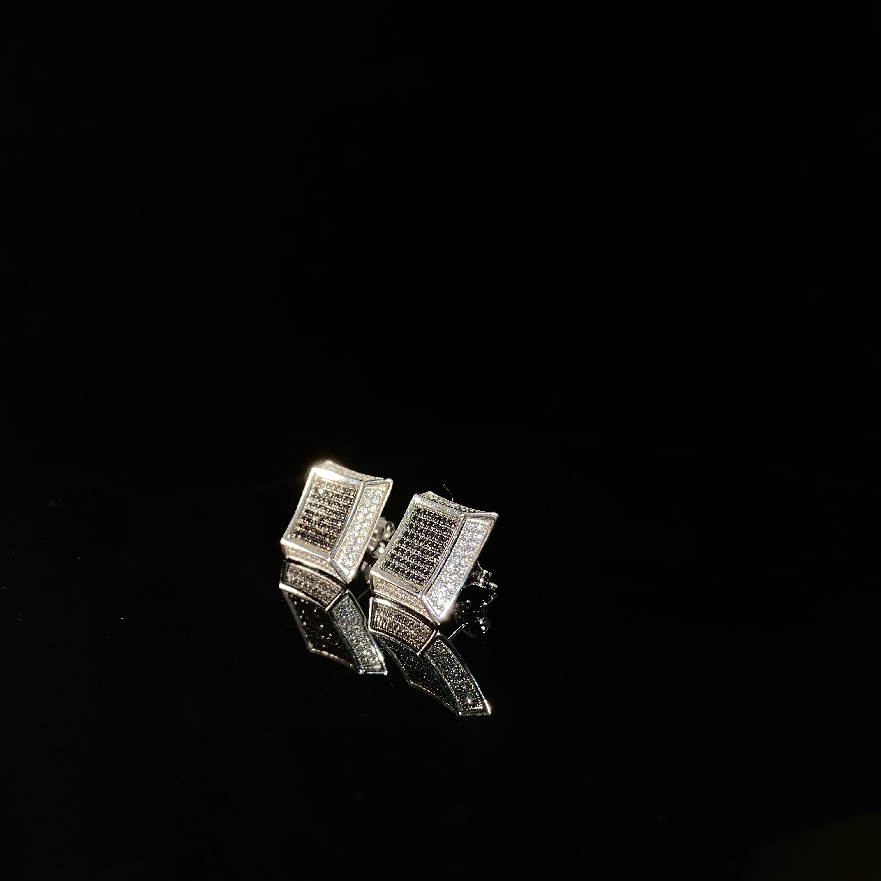 925 silver square Black Rhinestone Earrings - pair