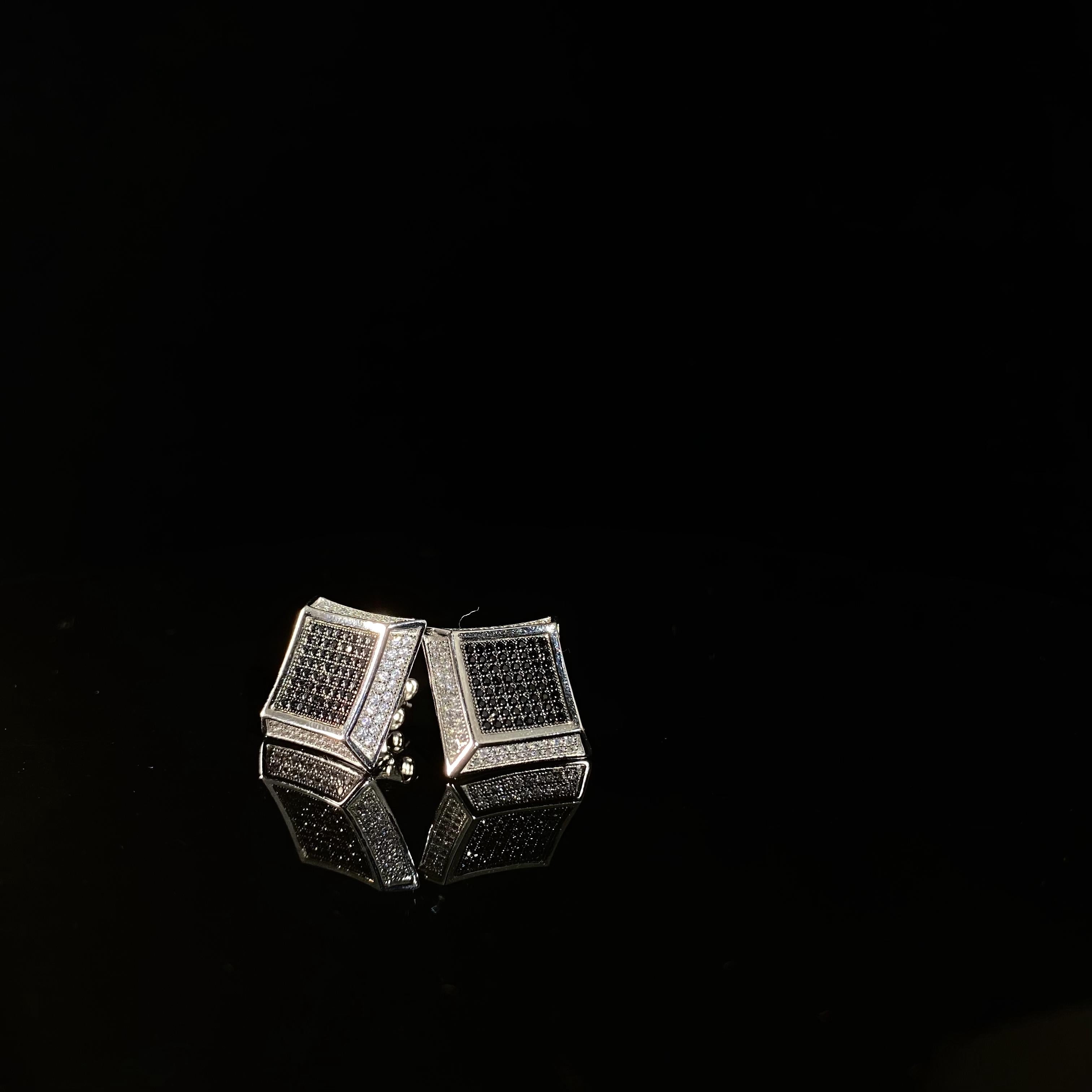 925 silver square Black Rhinestone Earrings - pair