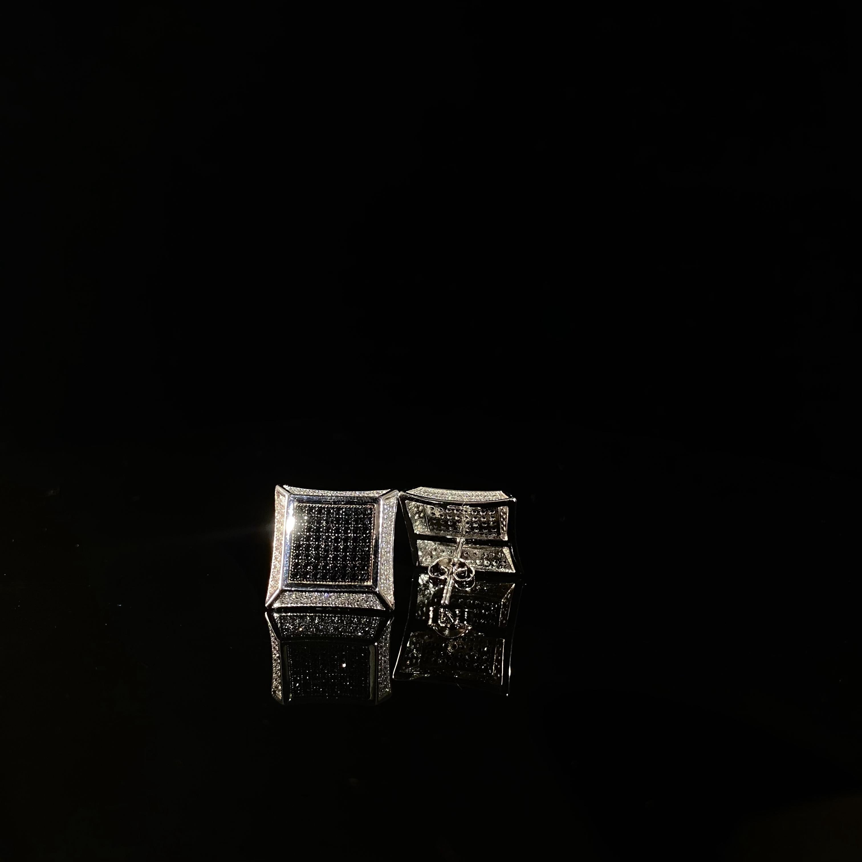 925 silver square Black Rhinestone Earrings - pair