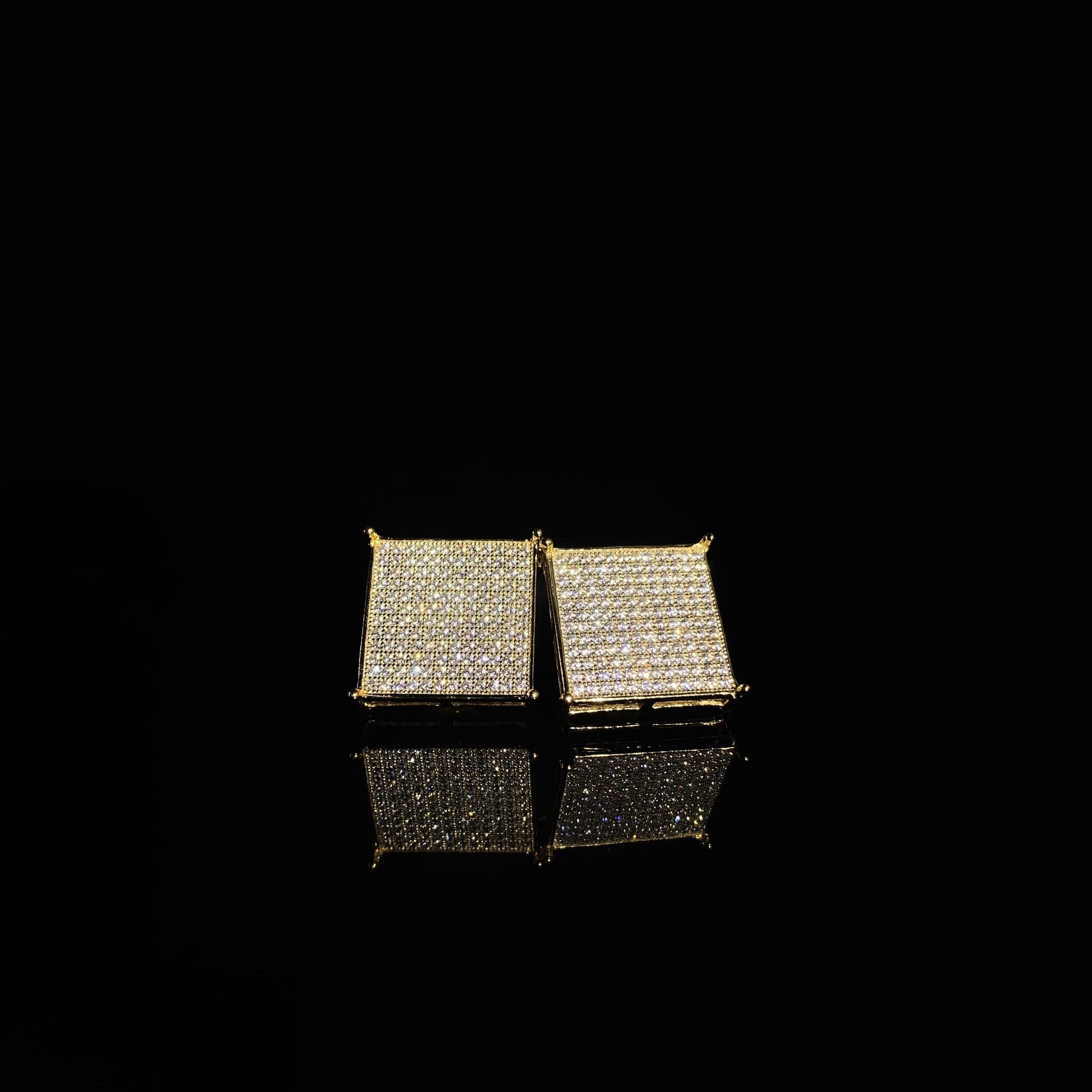 925 Sterling Silver Diamond Large Square Earrings - a pair