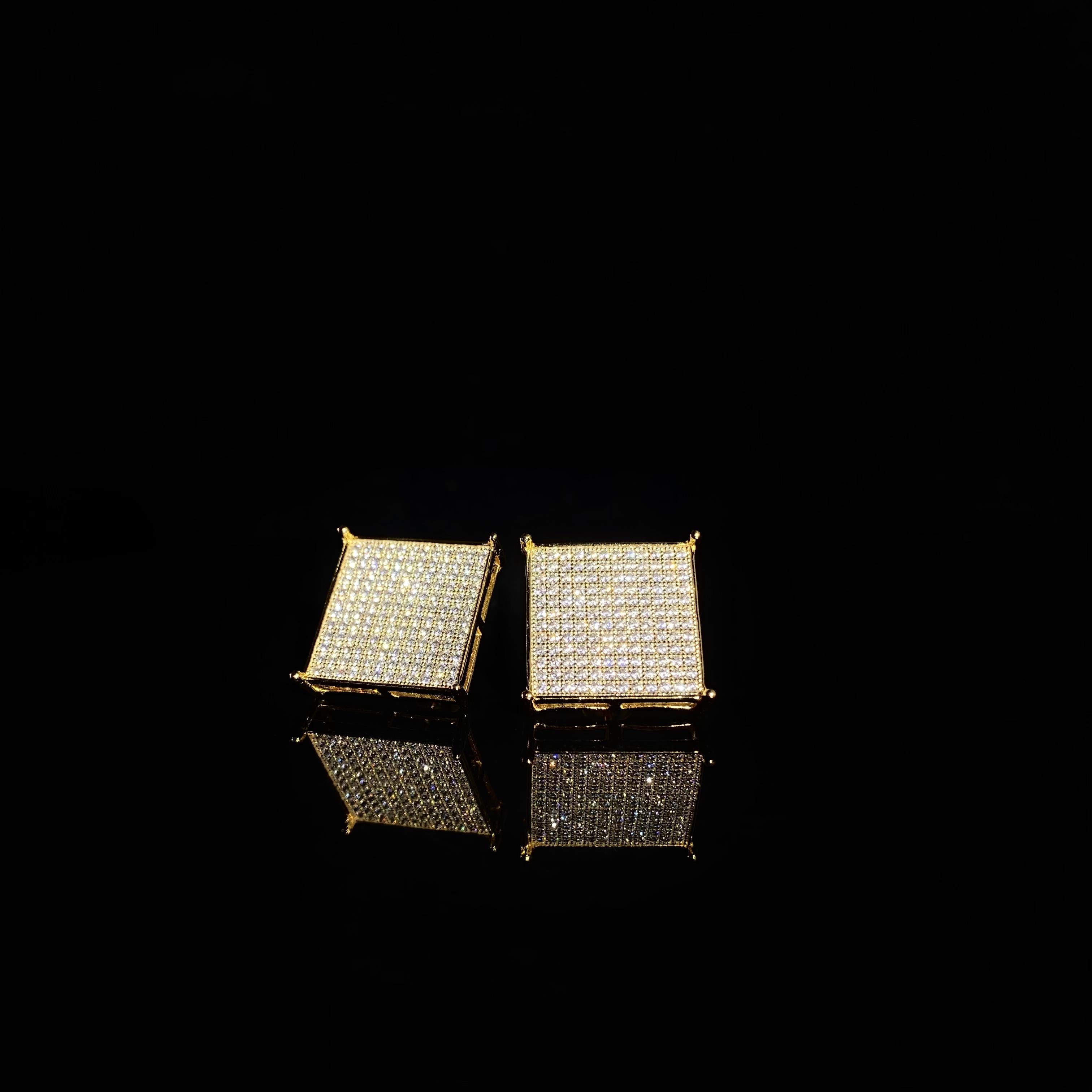 925 Sterling Silver Diamond Large Square Earrings - a pair