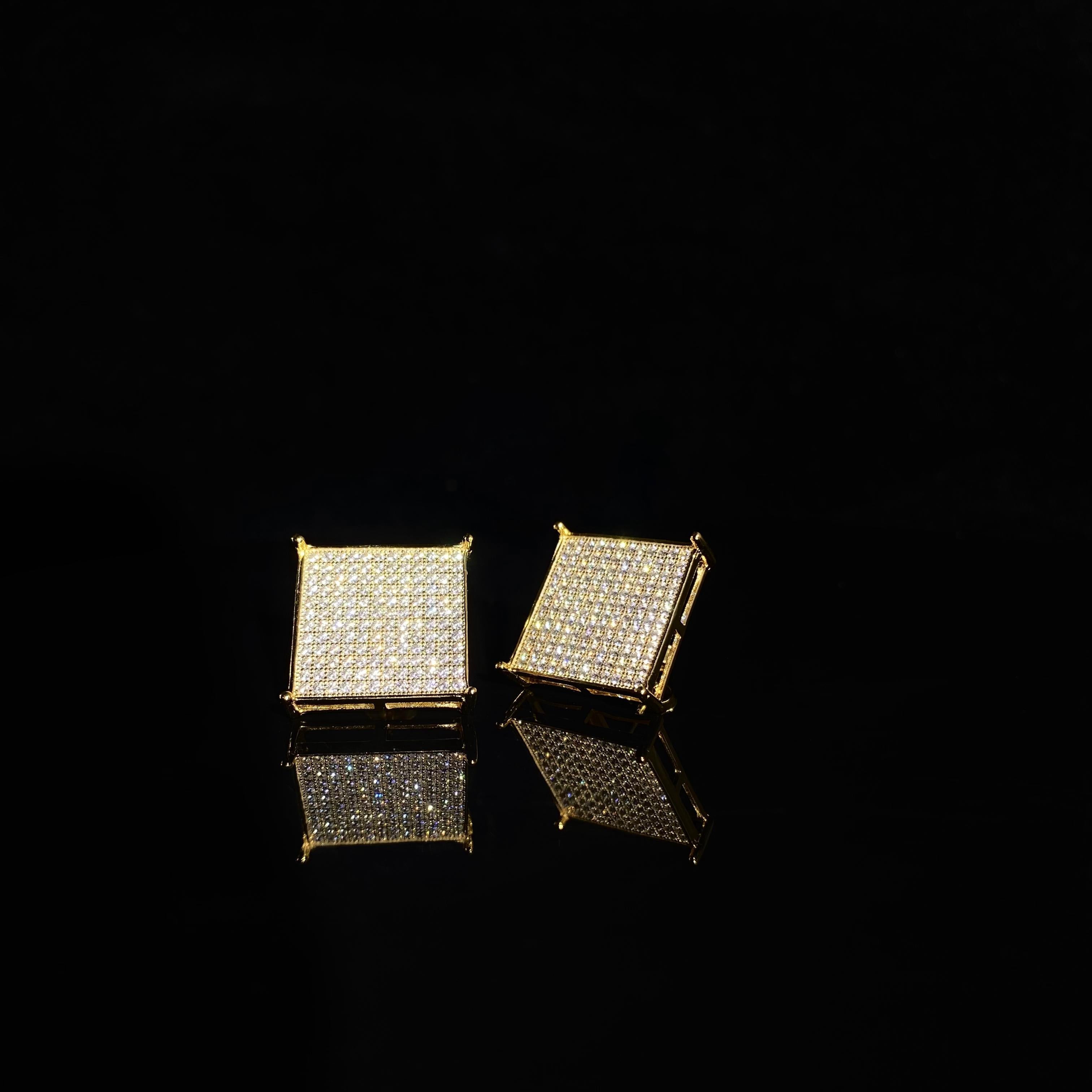 925 Sterling Silver Diamond Large Square Earrings - a pair