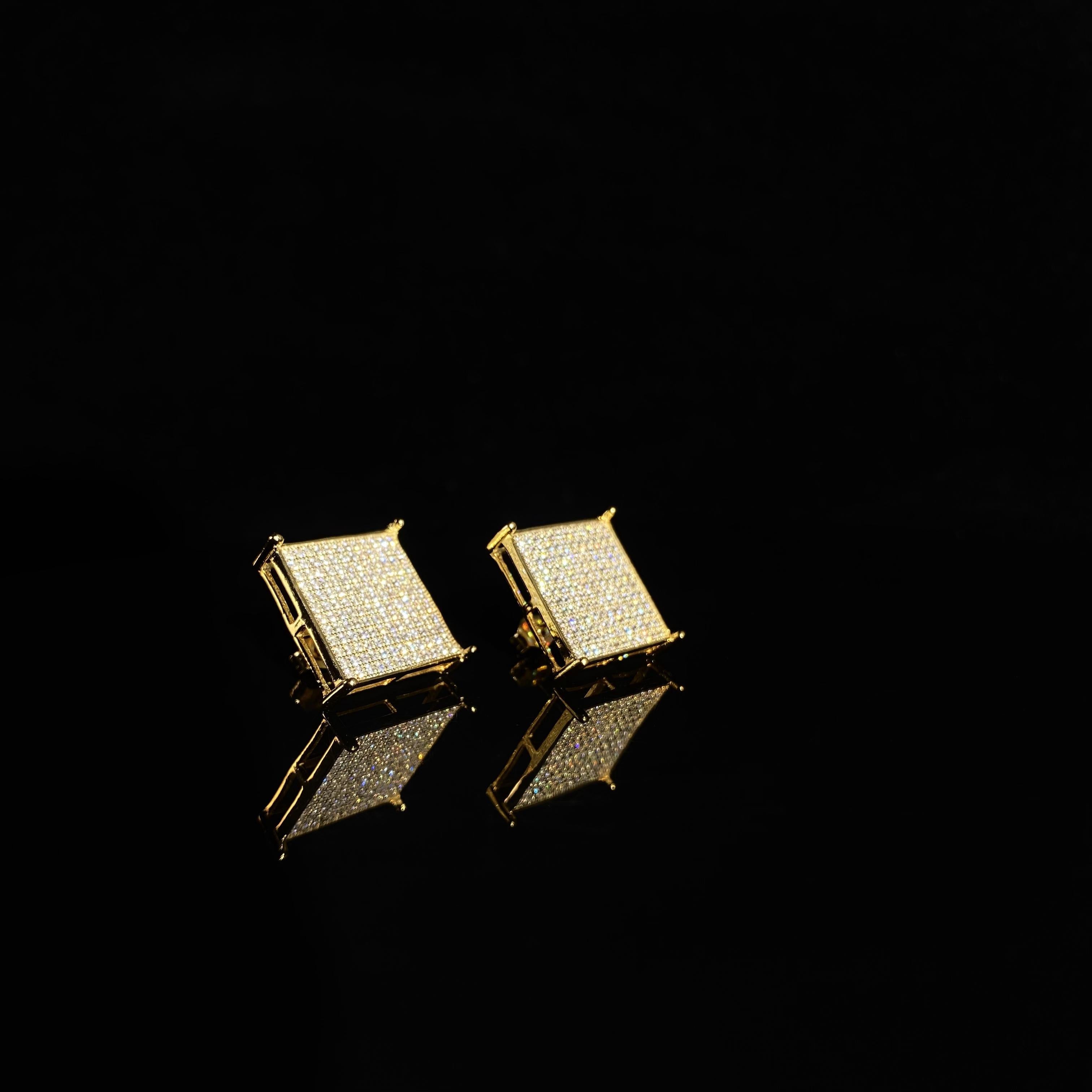 925 Sterling Silver Diamond Large Square Earrings - a pair