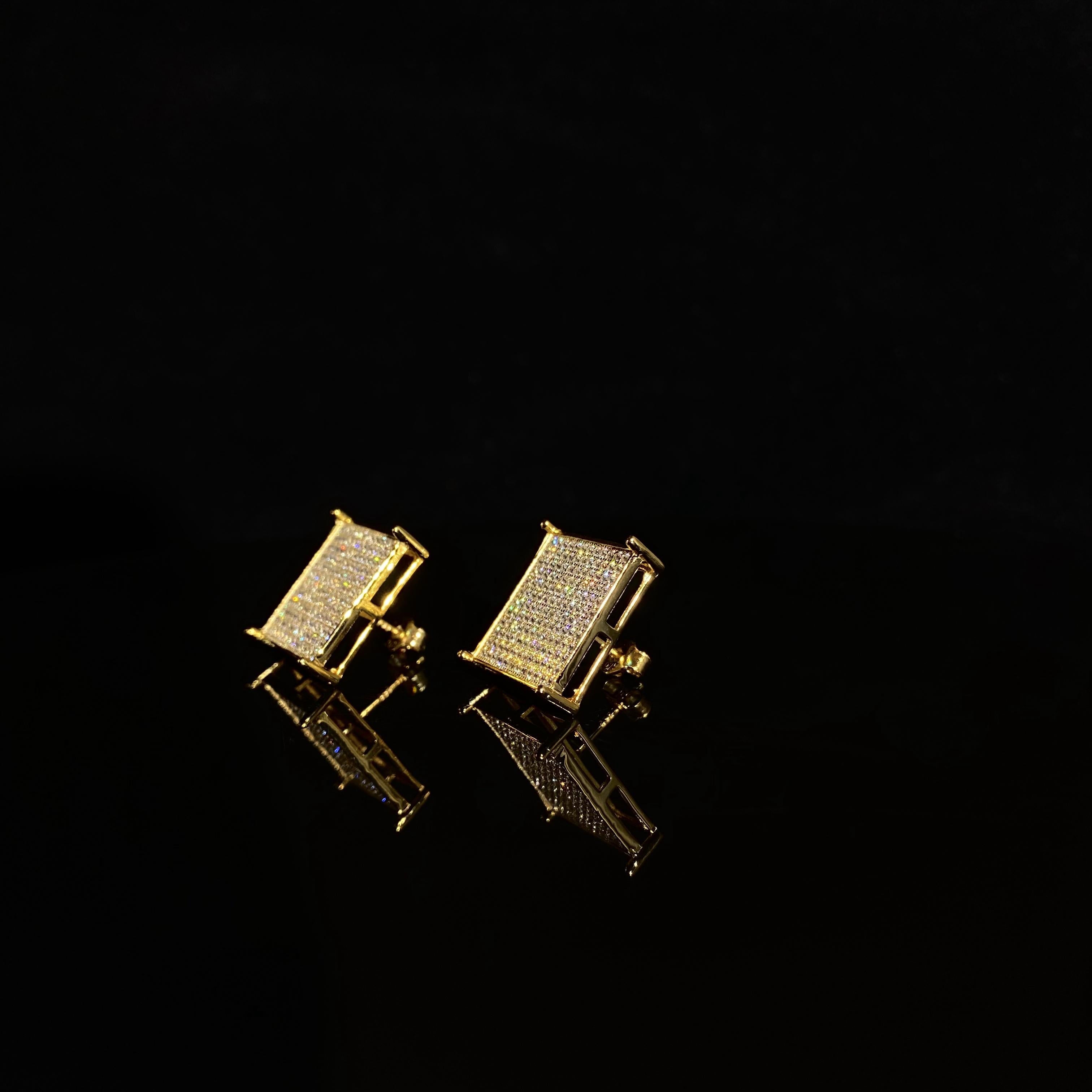 925 Sterling Silver Diamond Large Square Earrings - a pair