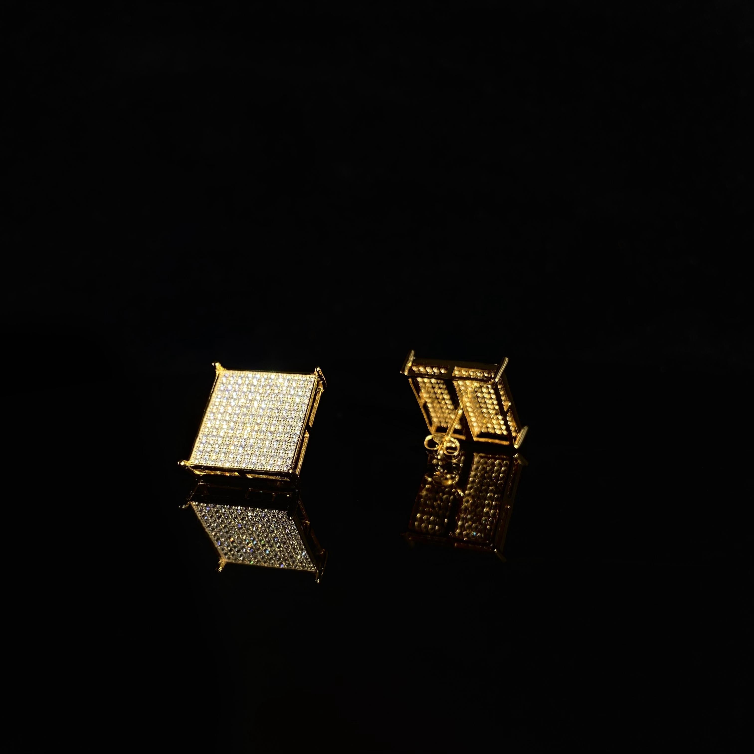 925 Sterling Silver Diamond Large Square Earrings - a pair