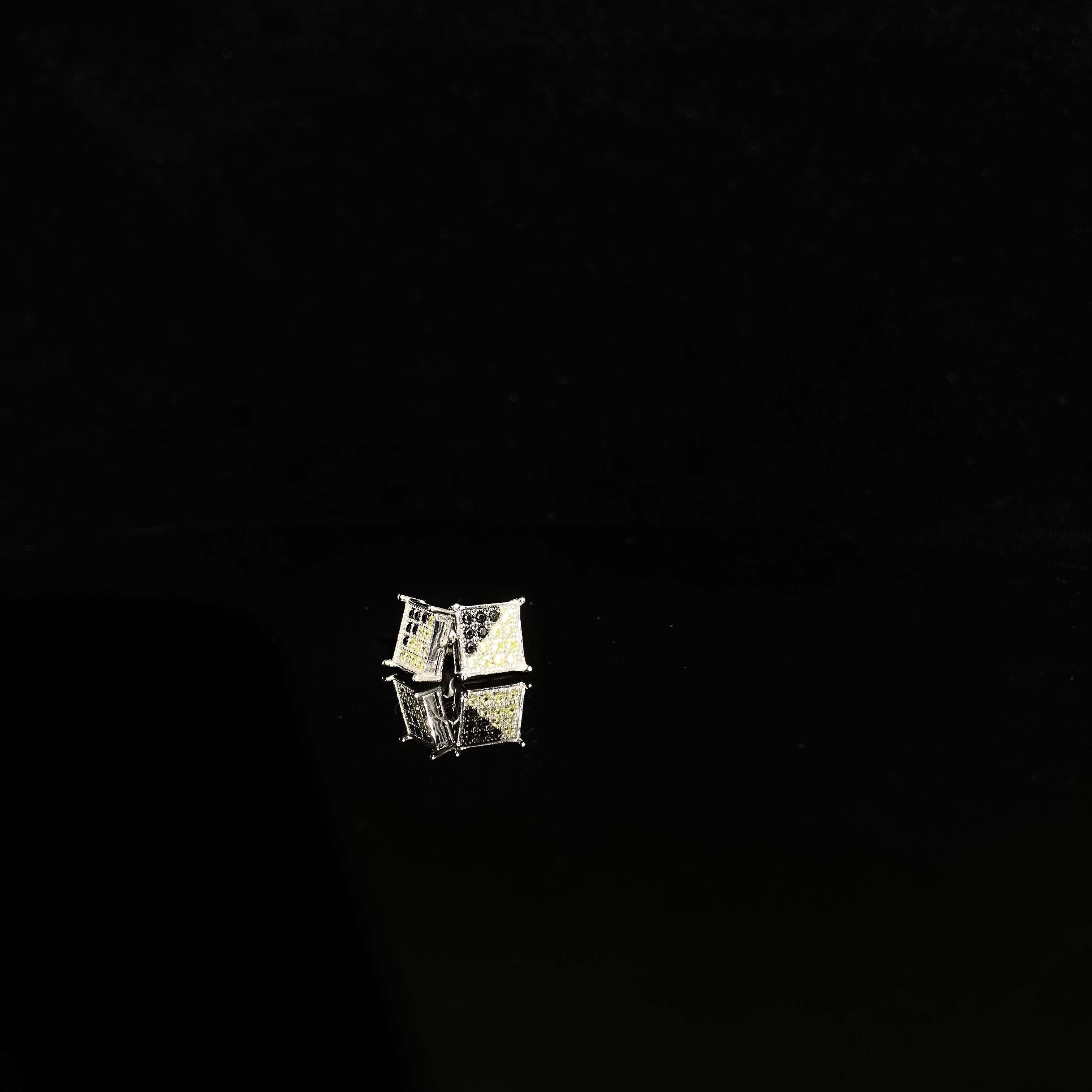 925 Silver Mini Black / yellow Zircon Earrings - pair