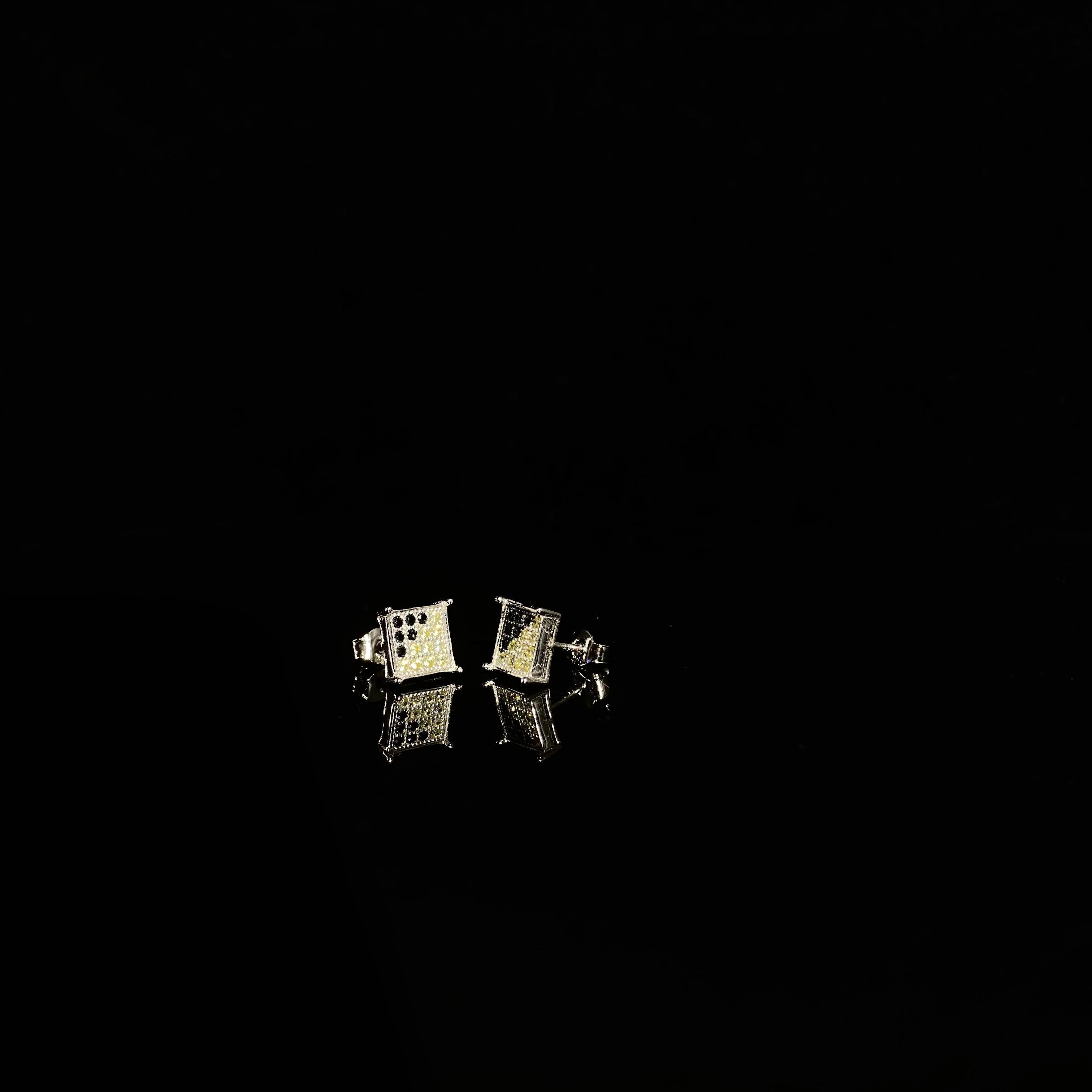 925 Silver Mini Black / yellow Zircon Earrings - pair