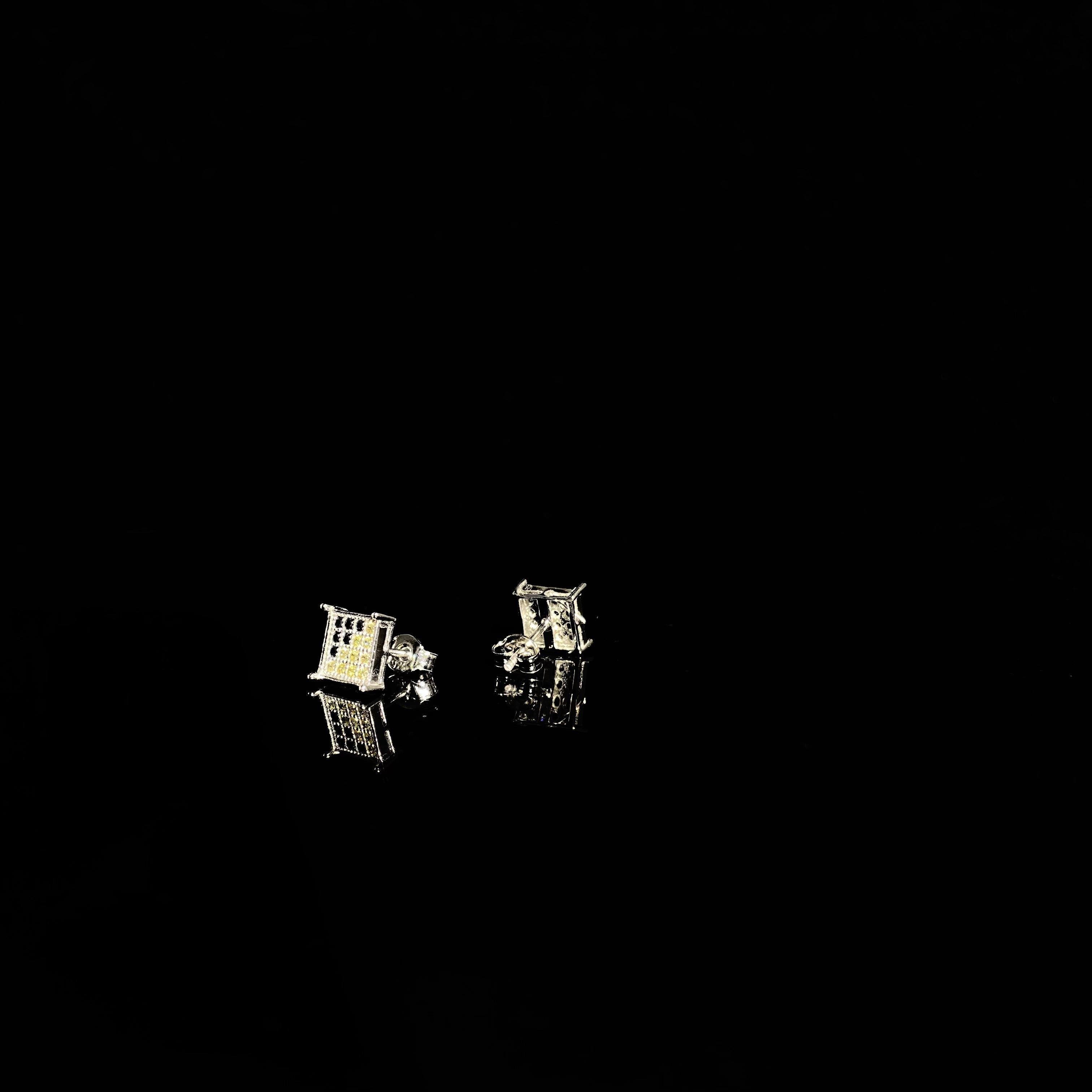 925 Silver Mini Black / yellow Zircon Earrings - pair