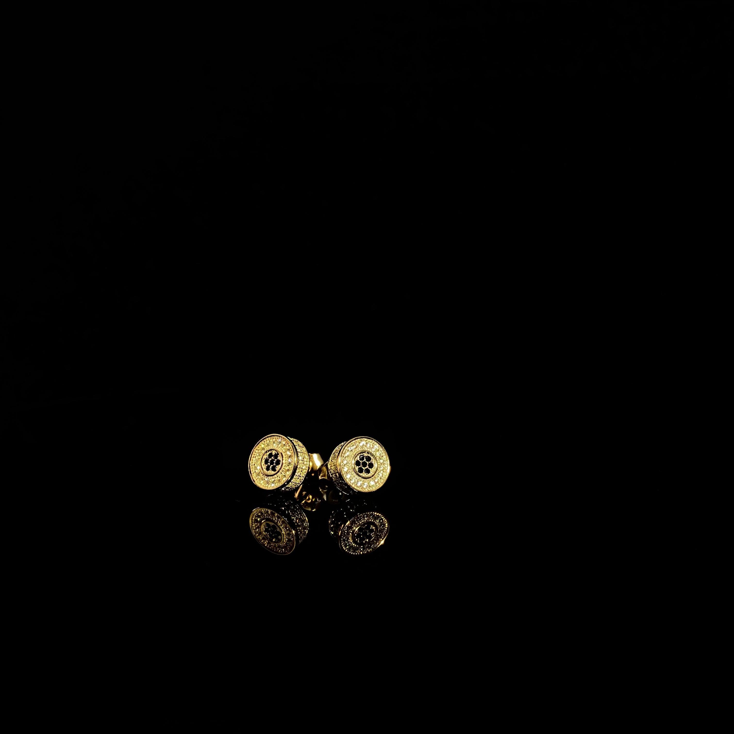 925 silver black dot Double Round Earrings - a pair