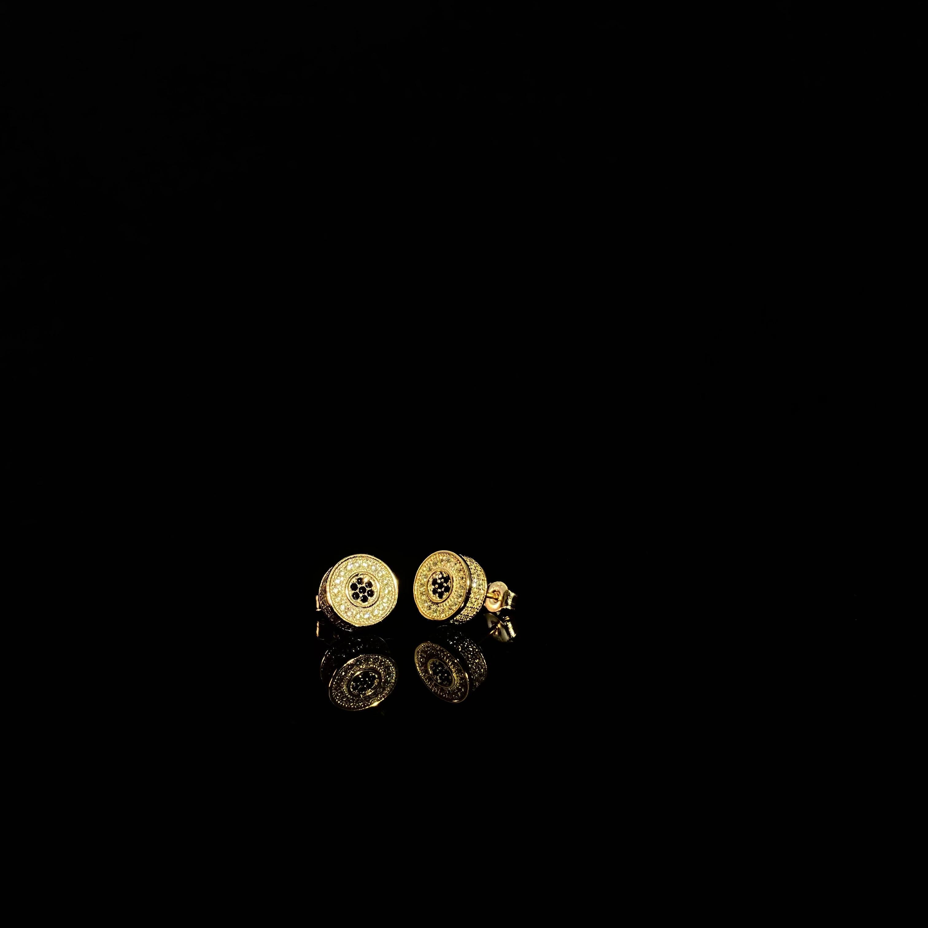 925 silver black dot Double Round Earrings - a pair