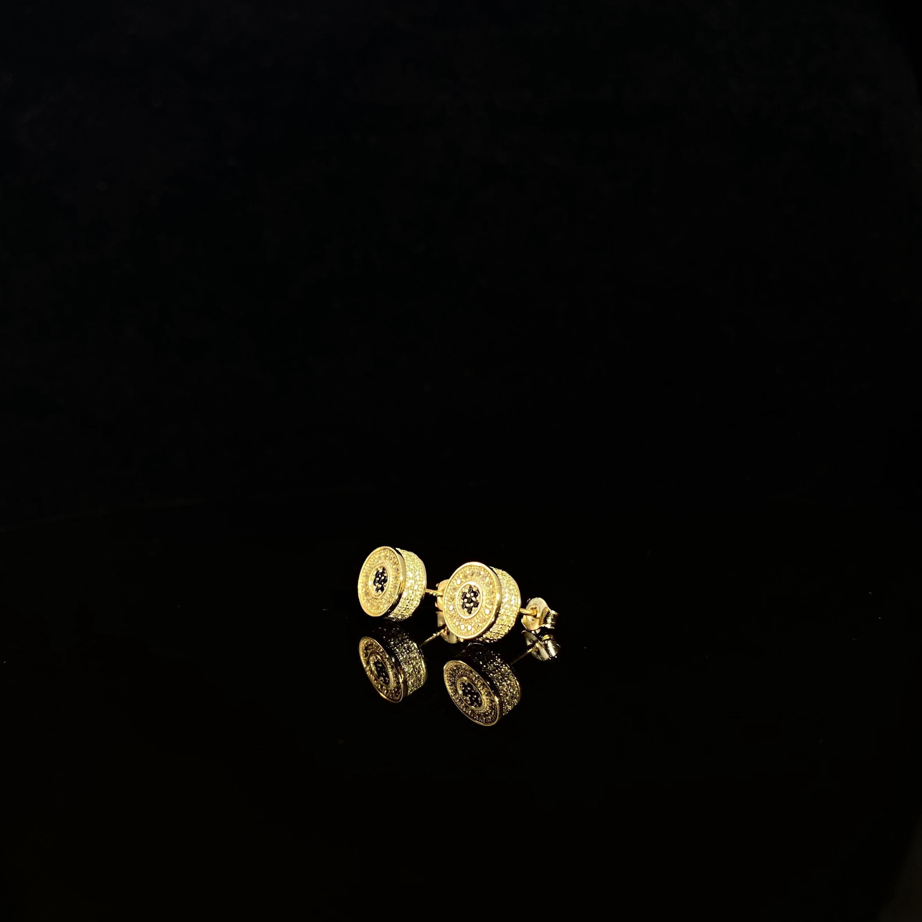925 silver black dot Double Round Earrings - a pair