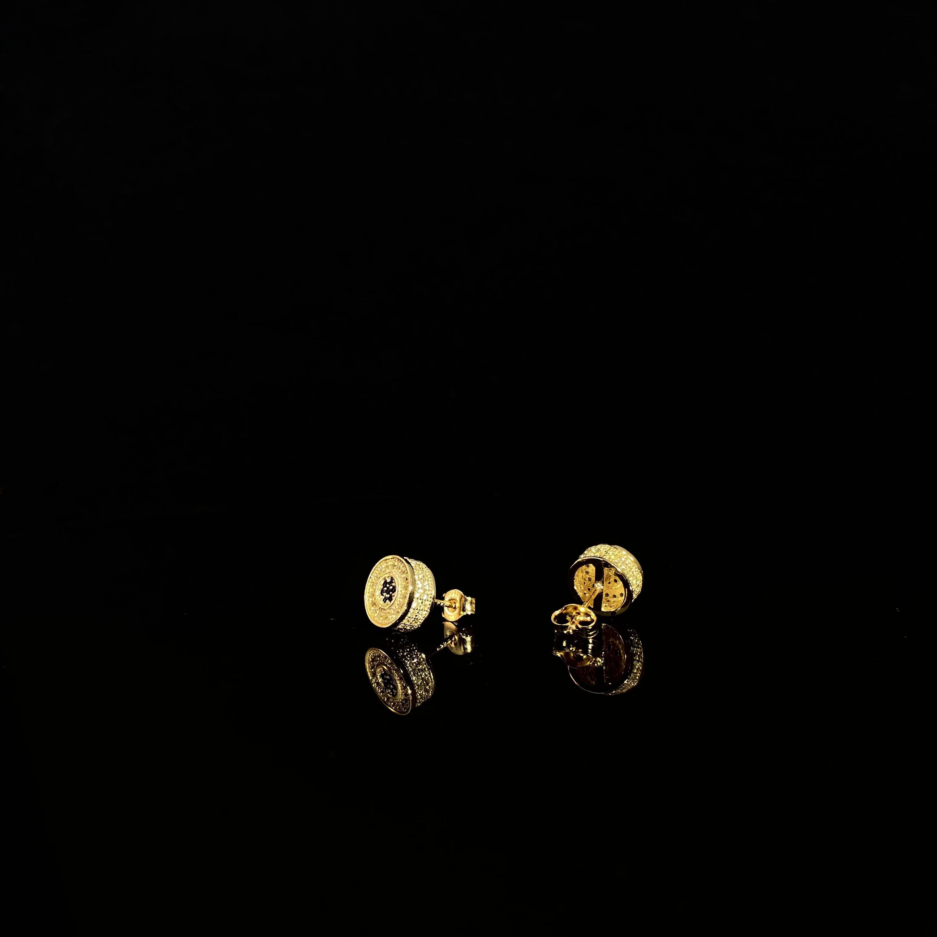 925 silver black dot Double Round Earrings - a pair