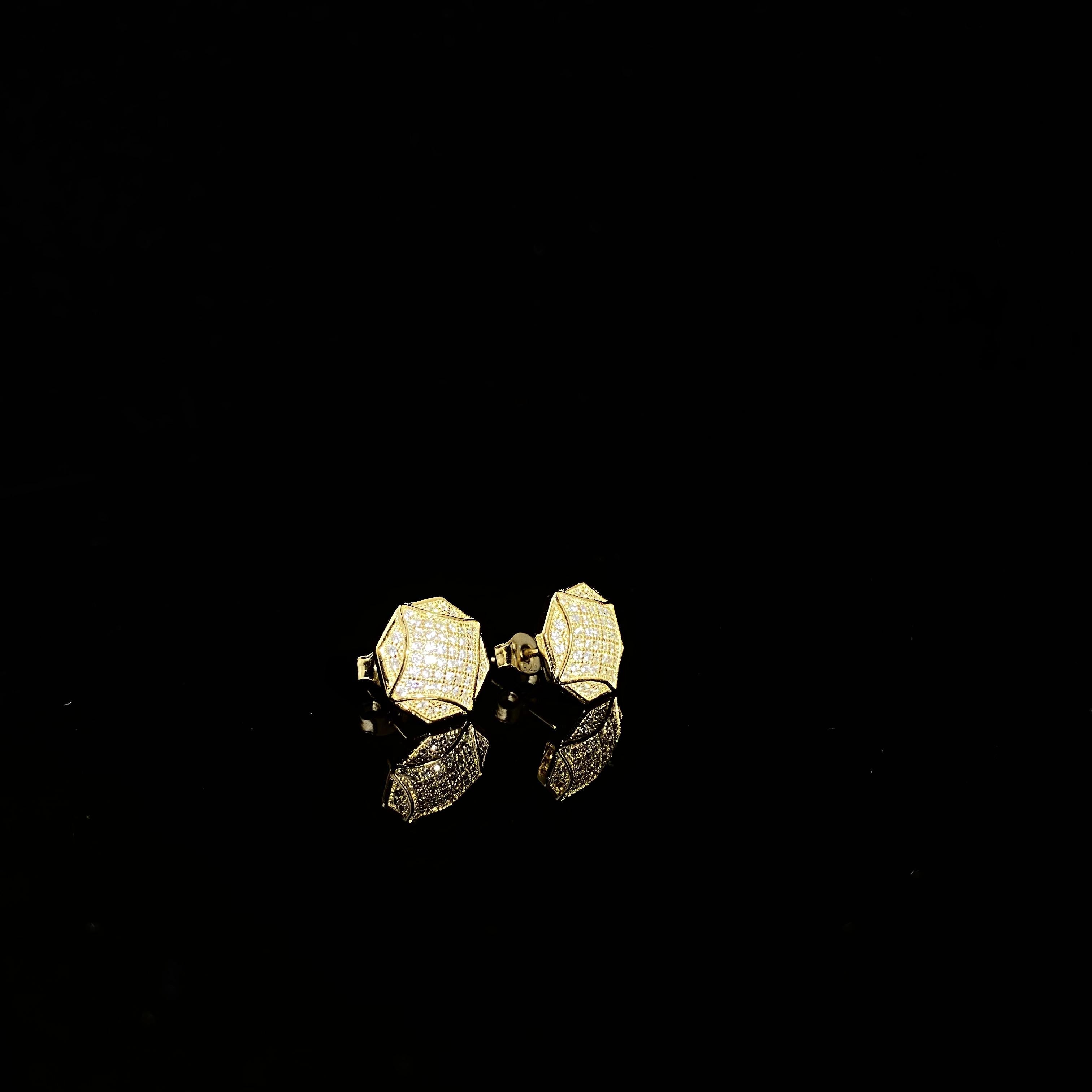 925 silver hexagonal shiny Earrings - pair