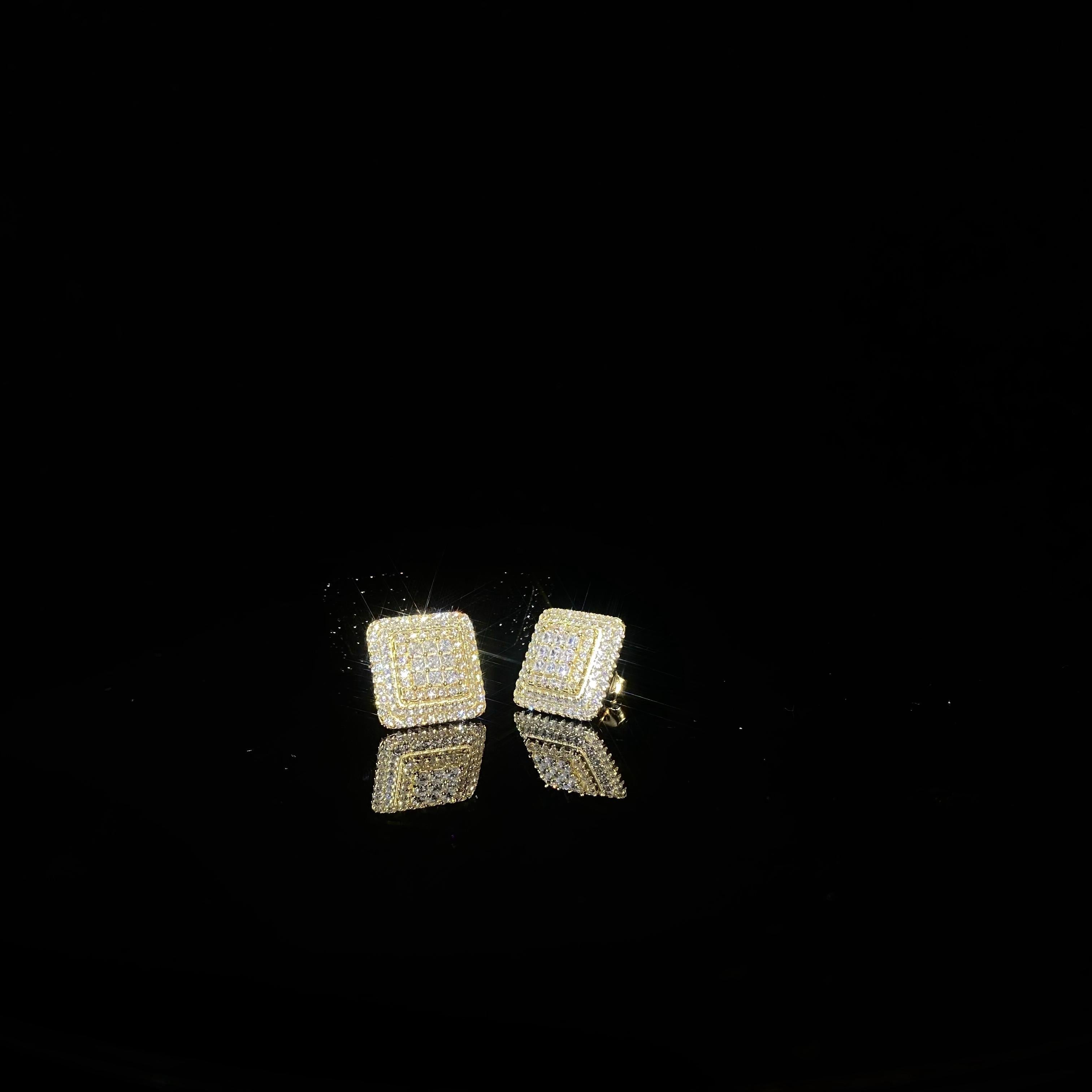 925 silver zircon Square Earrings - pair