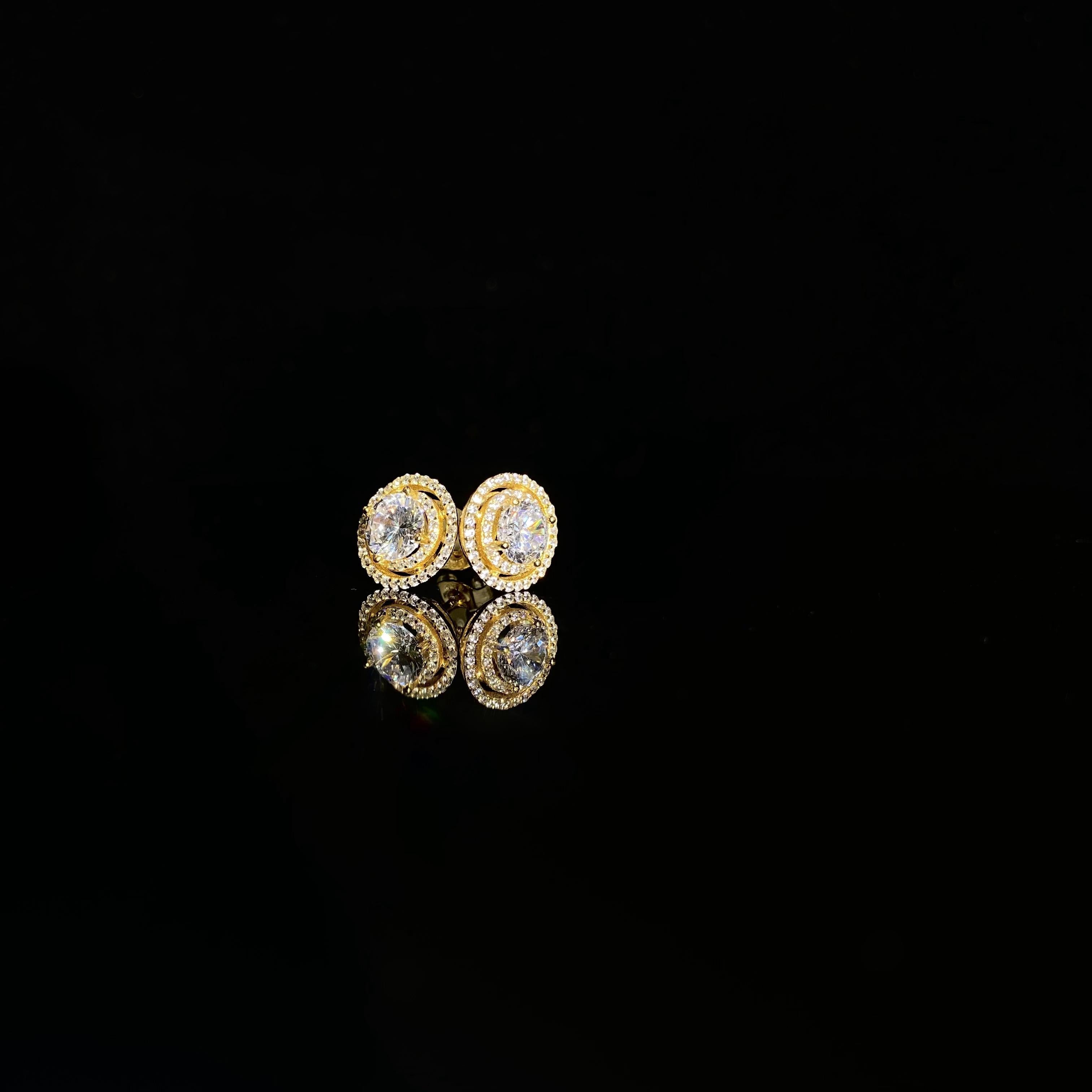 925 silver needle zircon Round Earrings - a pair