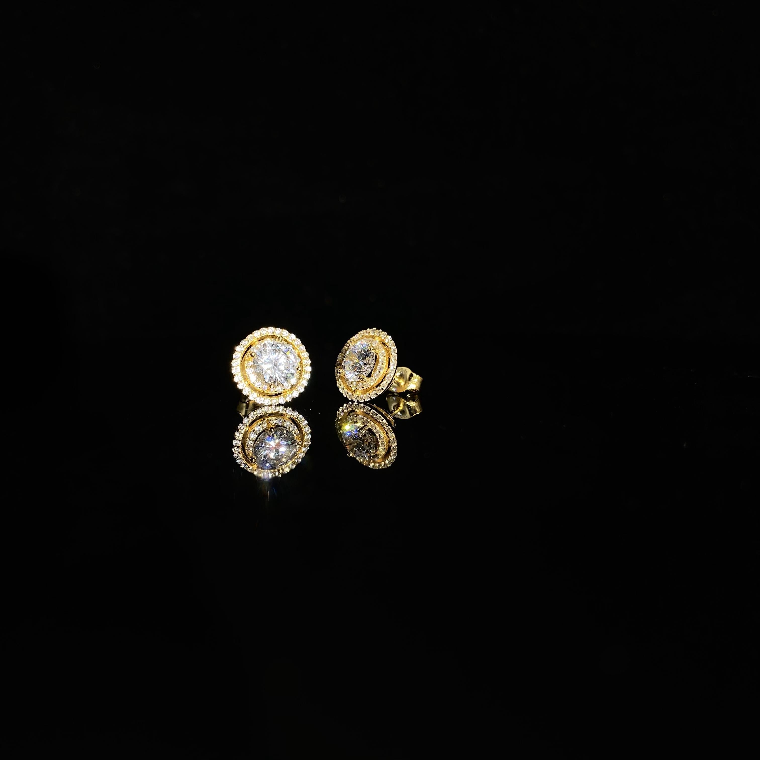 925 silver needle zircon Round Earrings - a pair