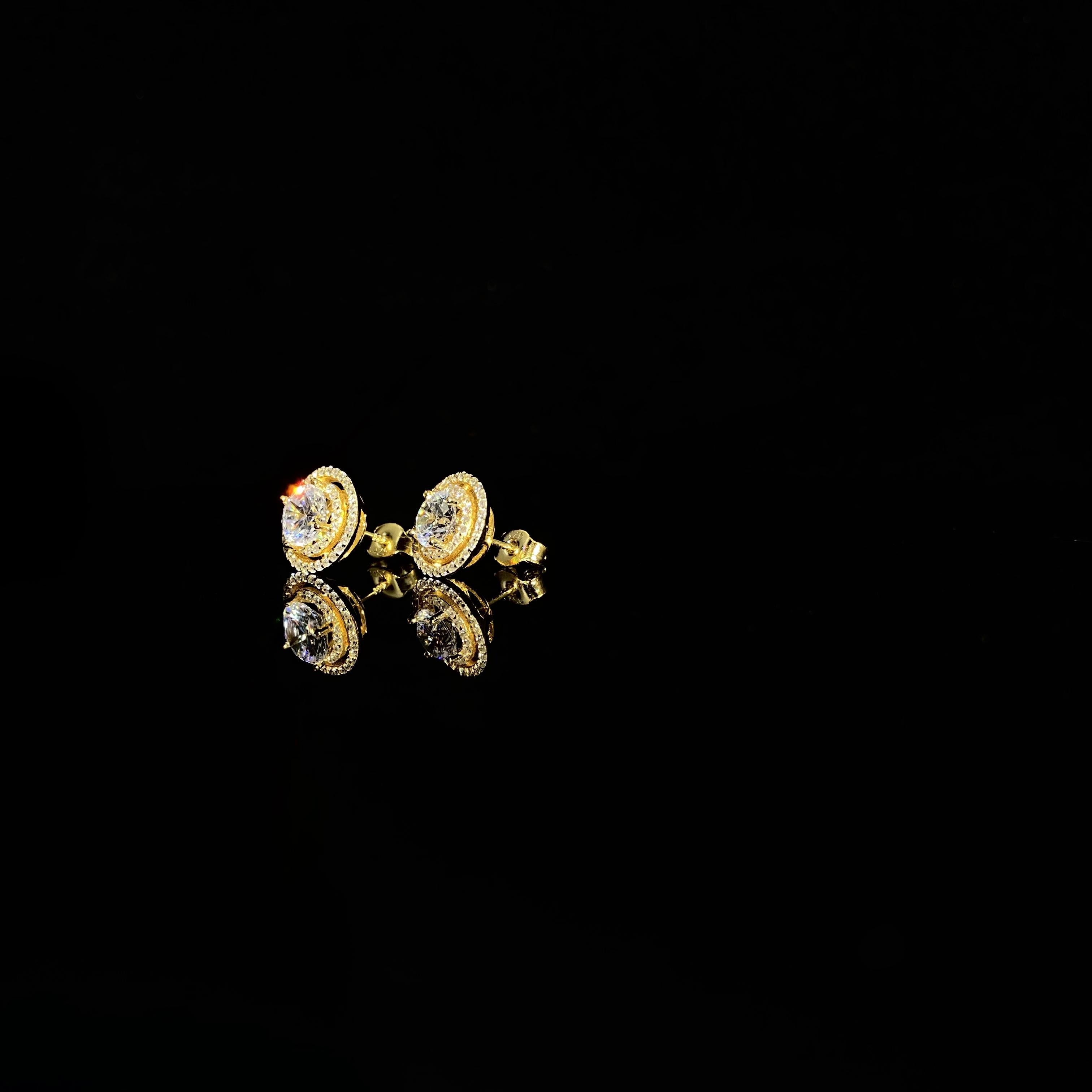 925 silver needle zircon Round Earrings - a pair