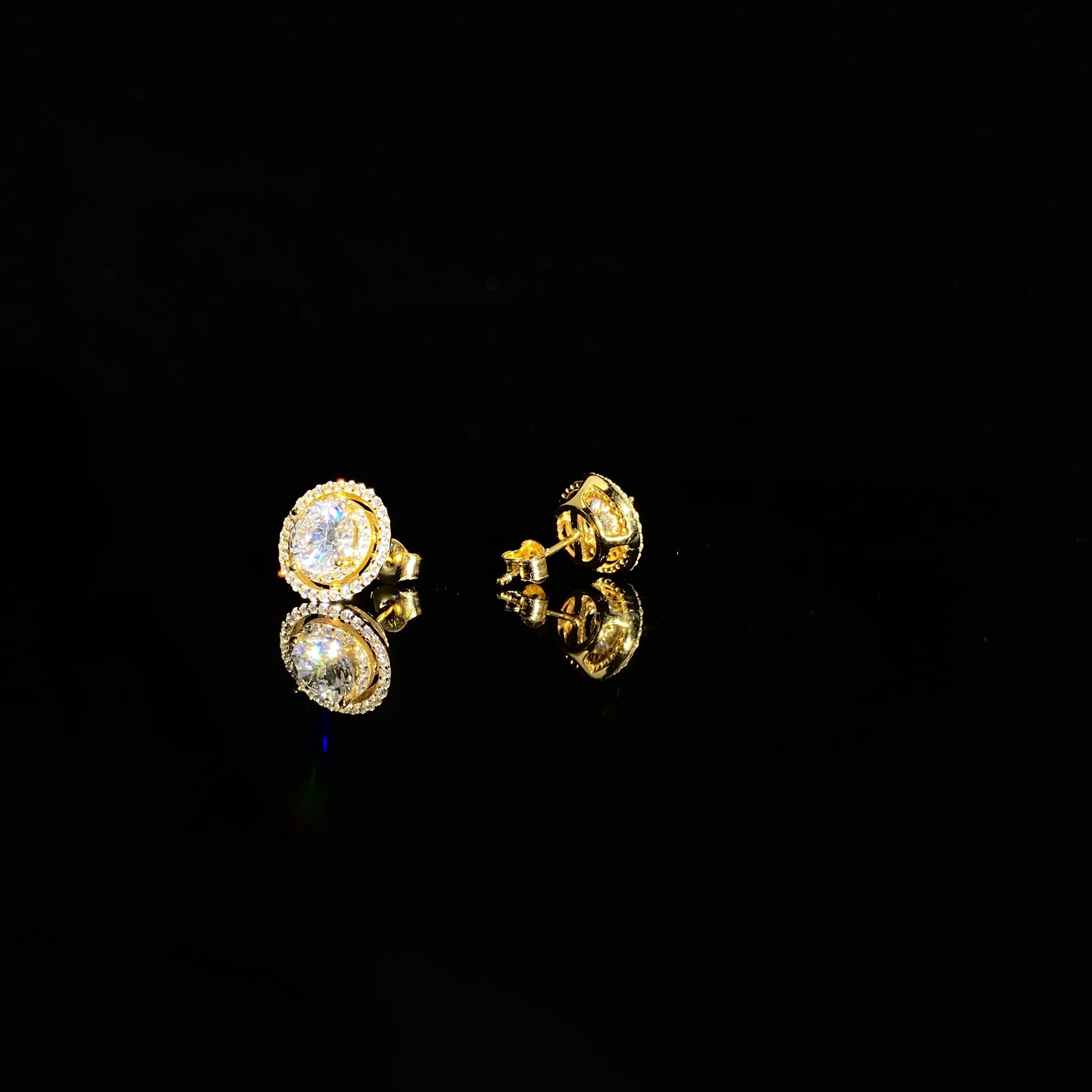 925 silver needle zircon Round Earrings - a pair