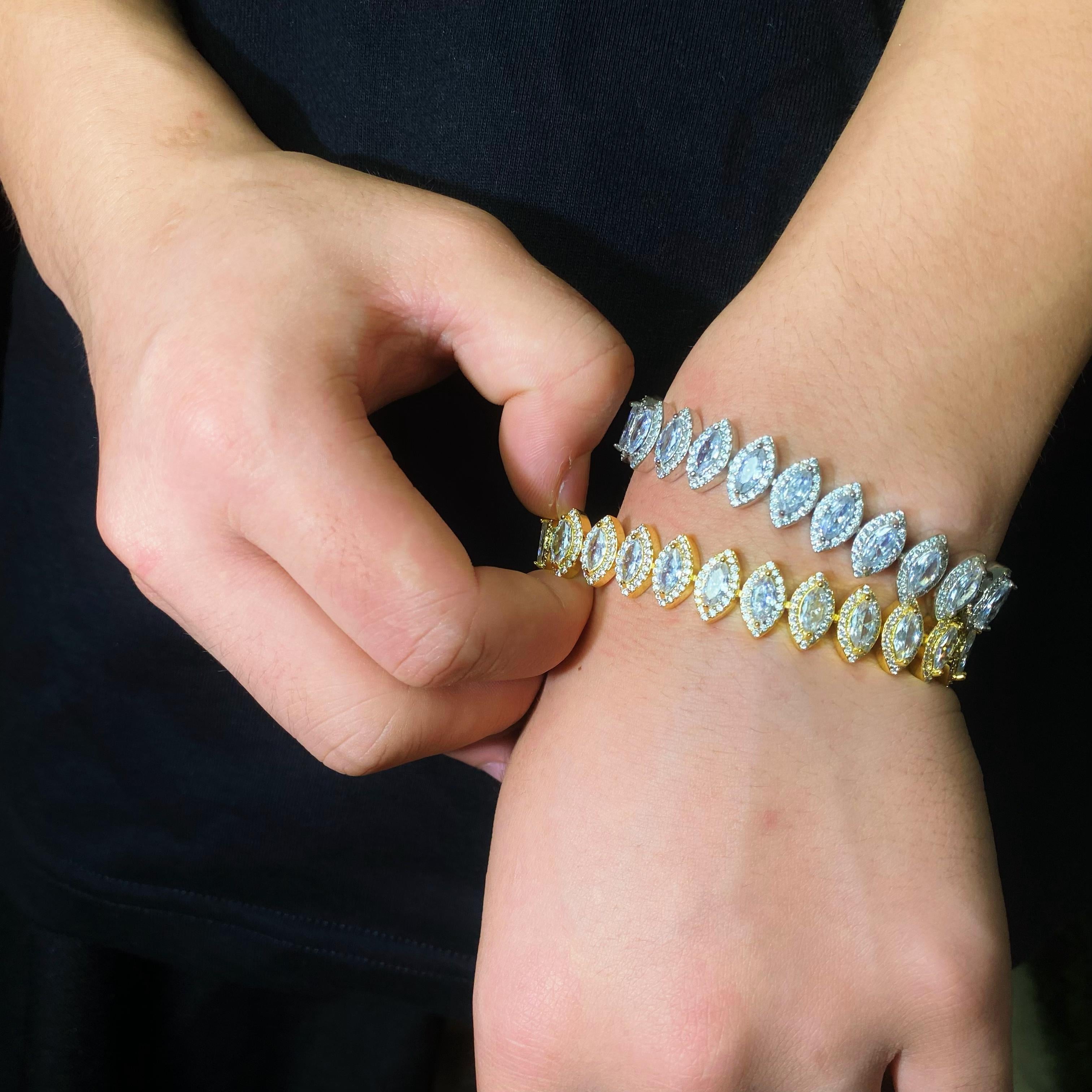 10mm Marquise Cut Cluster Tennis Bracelet