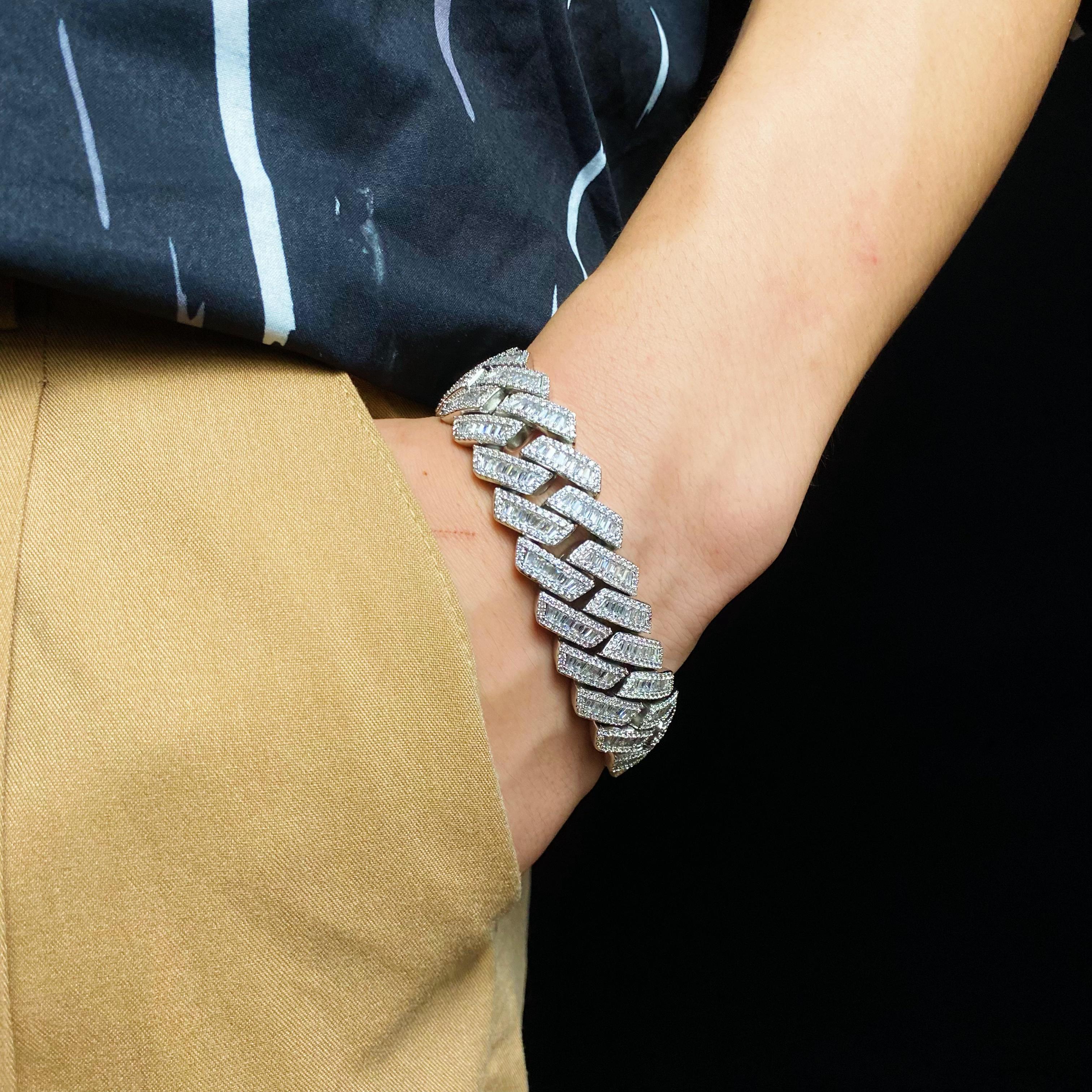 19mm Prong Baguette Cuban Bracelet