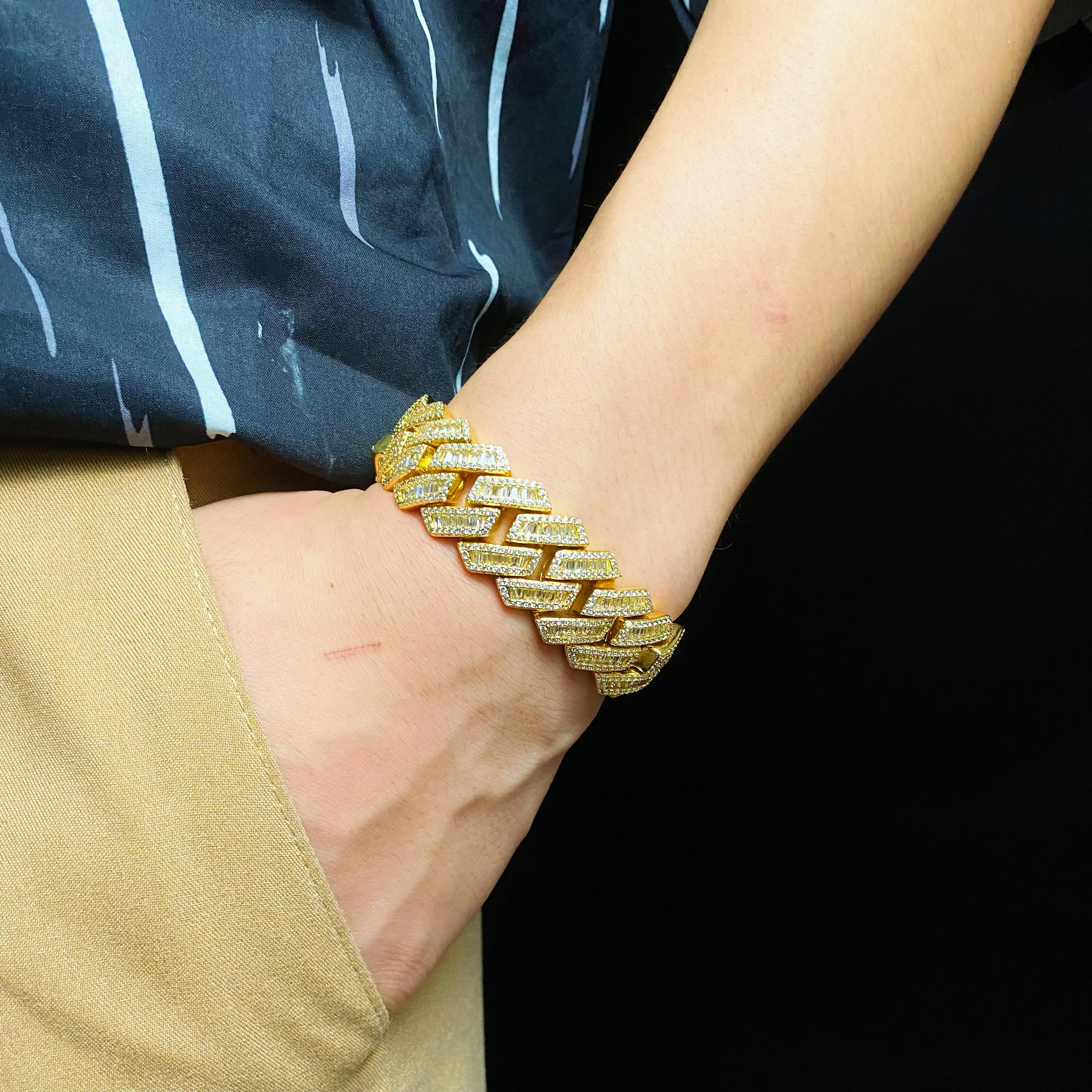 19mm Prong Baguette Cuban Bracelet