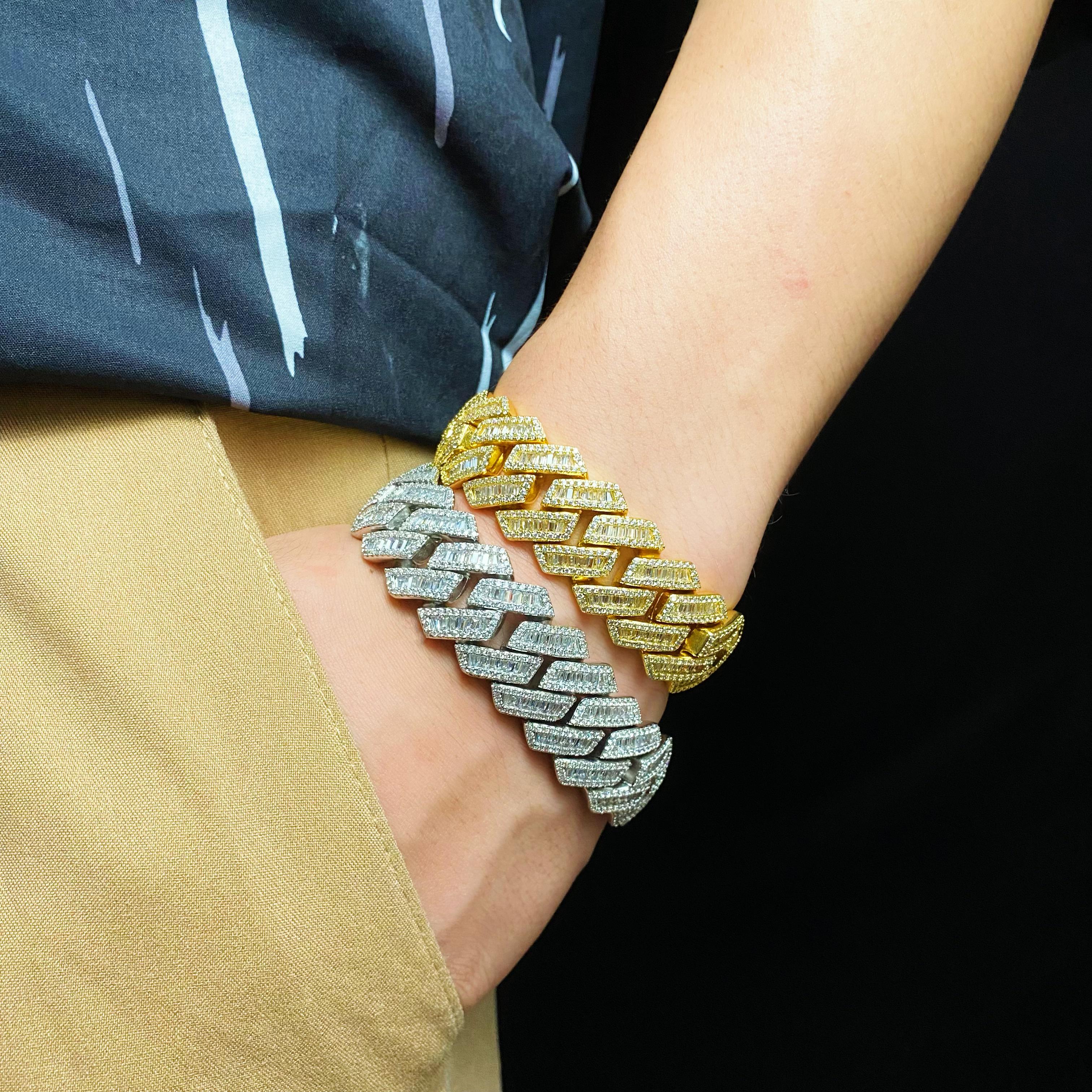 19mm Prong Baguette Cuban Bracelet