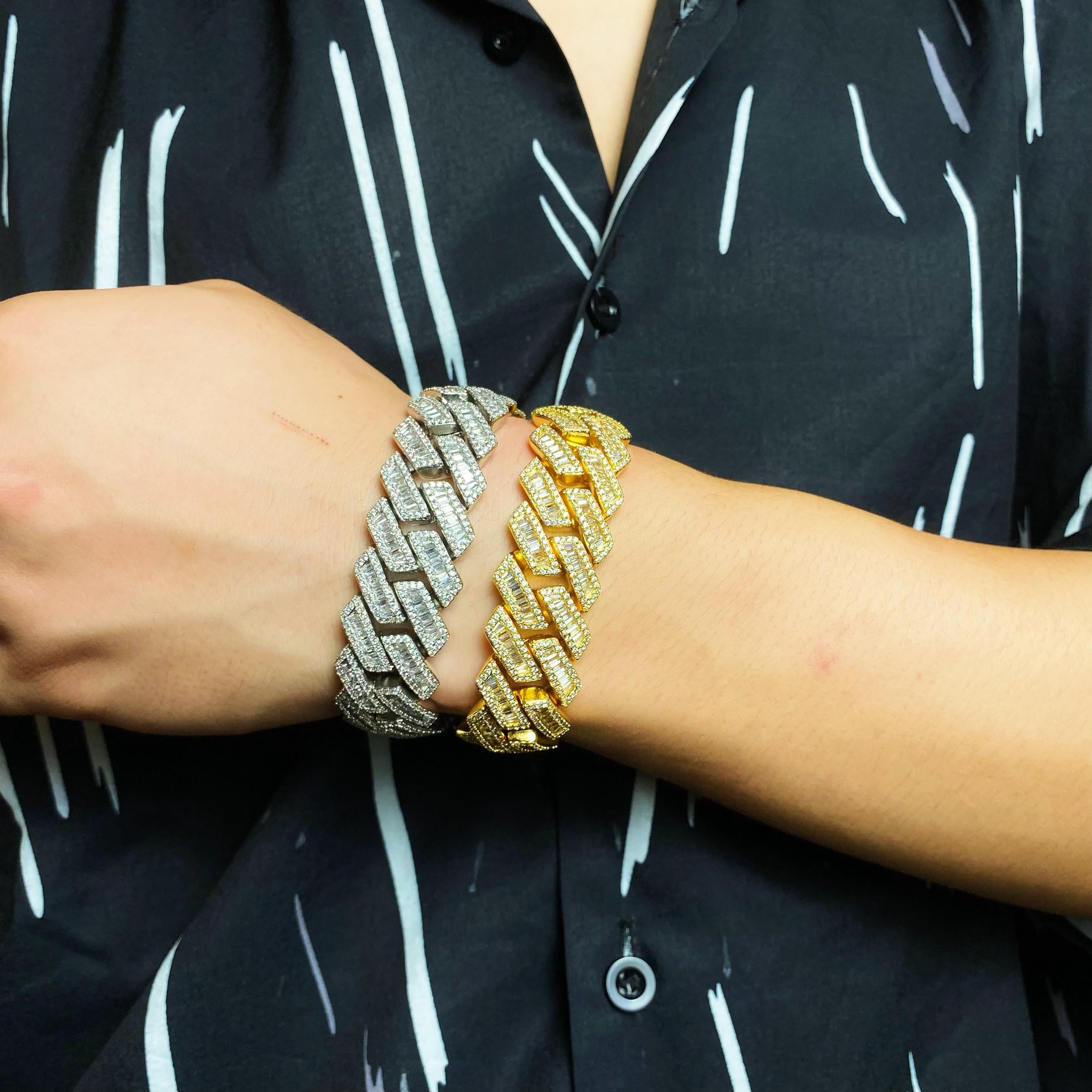 19mm Prong Baguette Cuban Bracelet