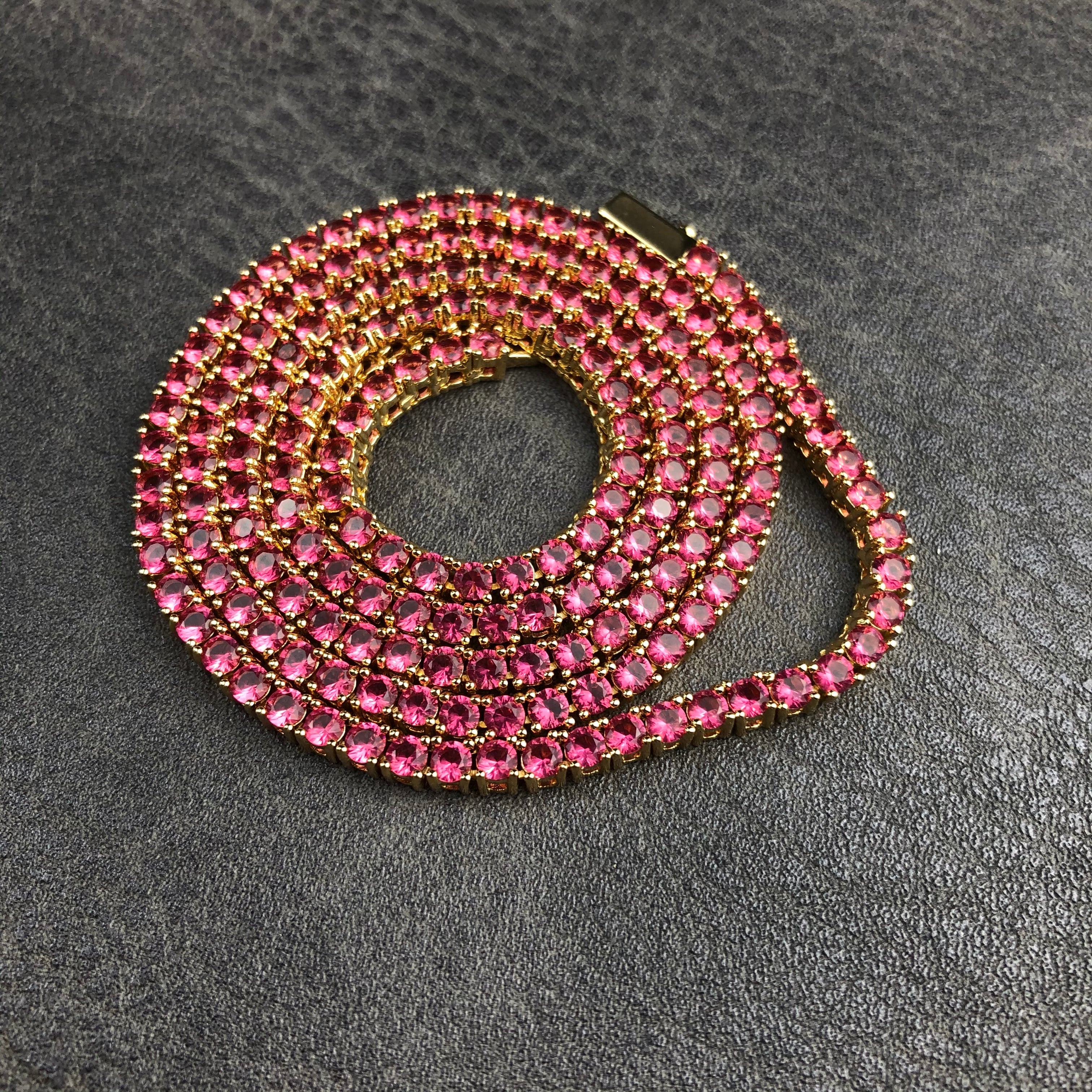 3mm Round Cut Diamond Blood Red Tennis Chain