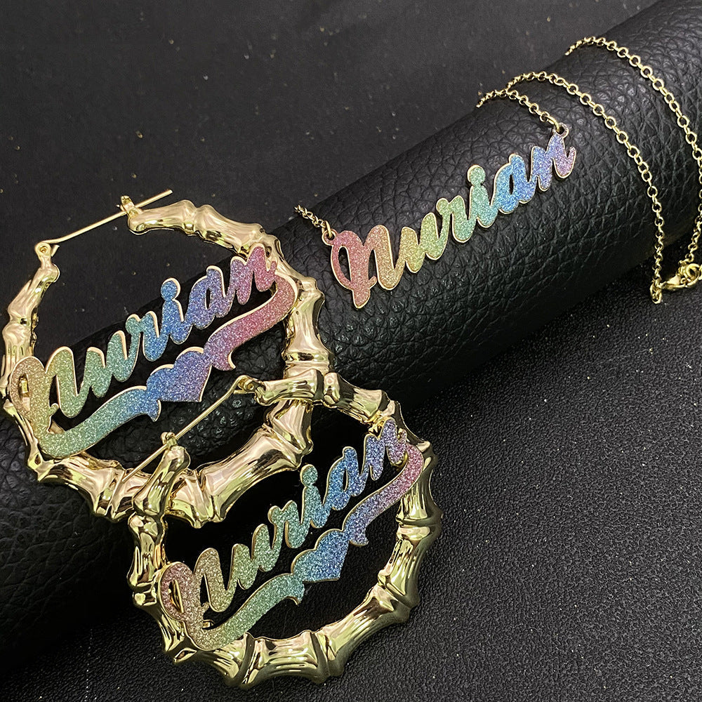 Custom name Earrings glitter pink color sticker