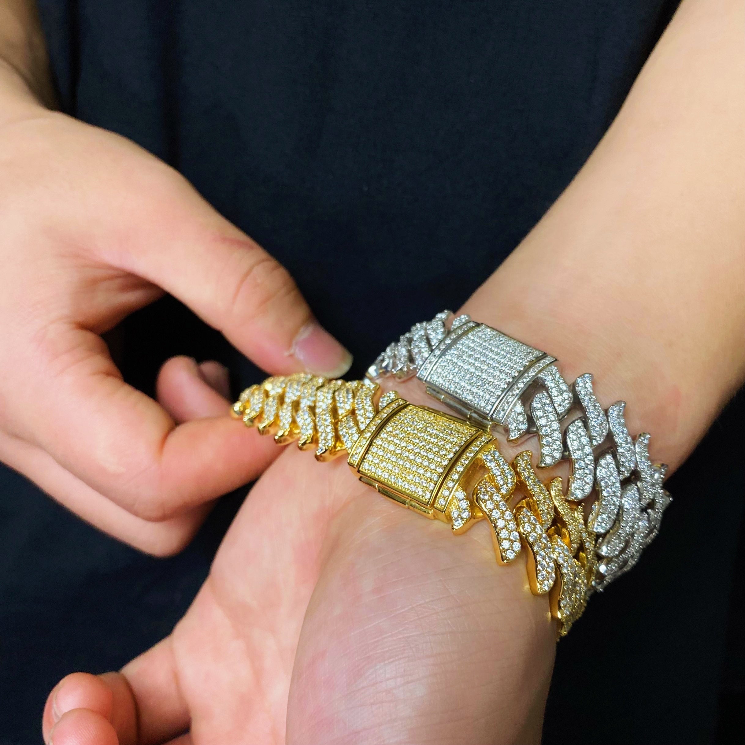 15mm Spiked Diamond Cuban Bracelet Chain