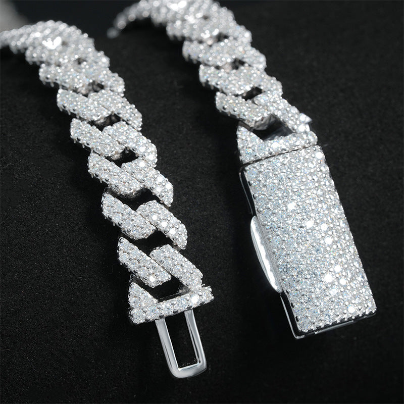 925 Silver Moissanite Cuban Chain & Bracelet Set
