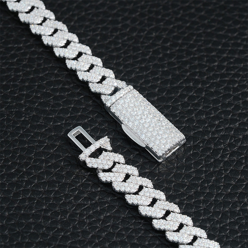 925 Silver Moissanite Cuban Chain & Bracelet Set