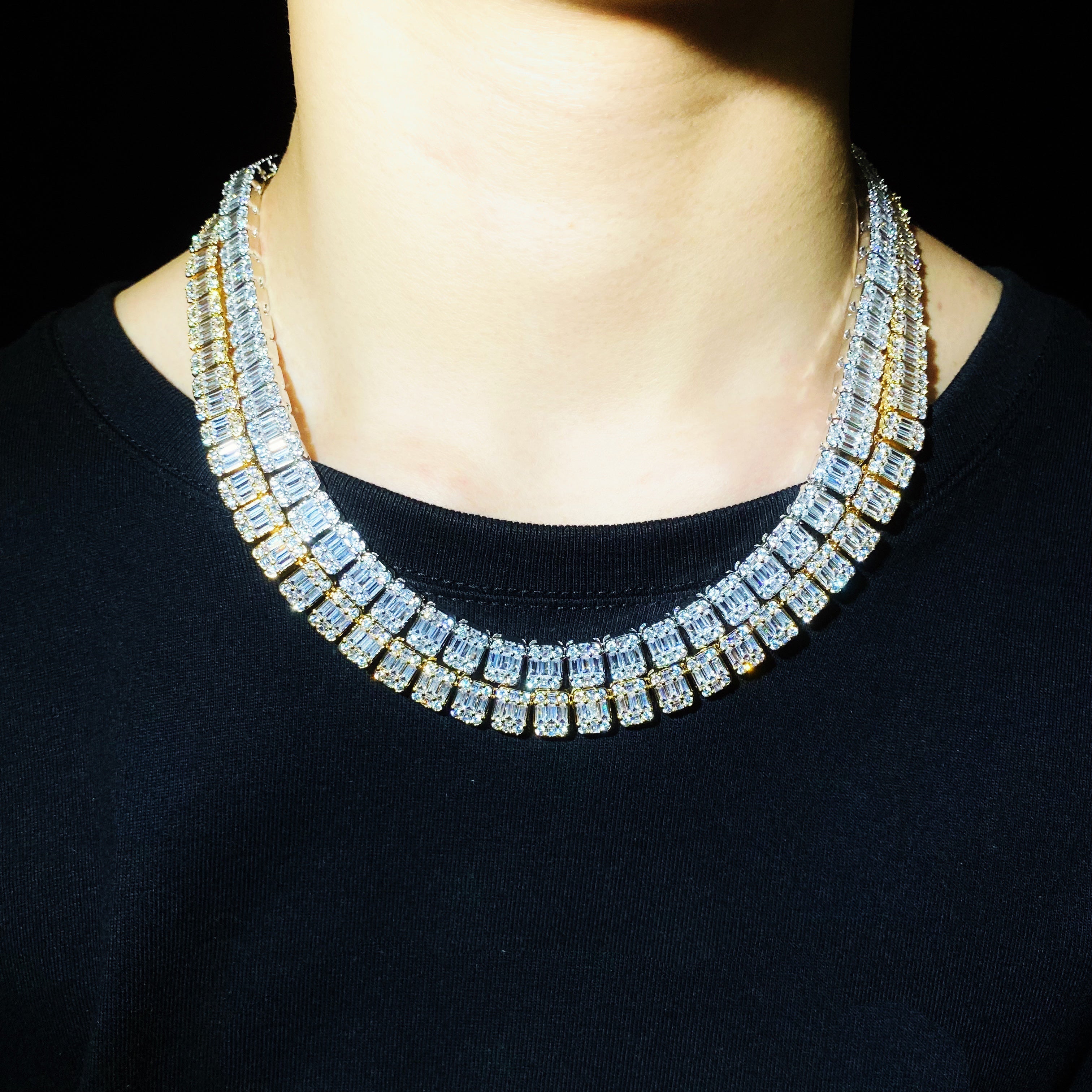 Square Baguette Tennis Chain 18k Gold and white gold