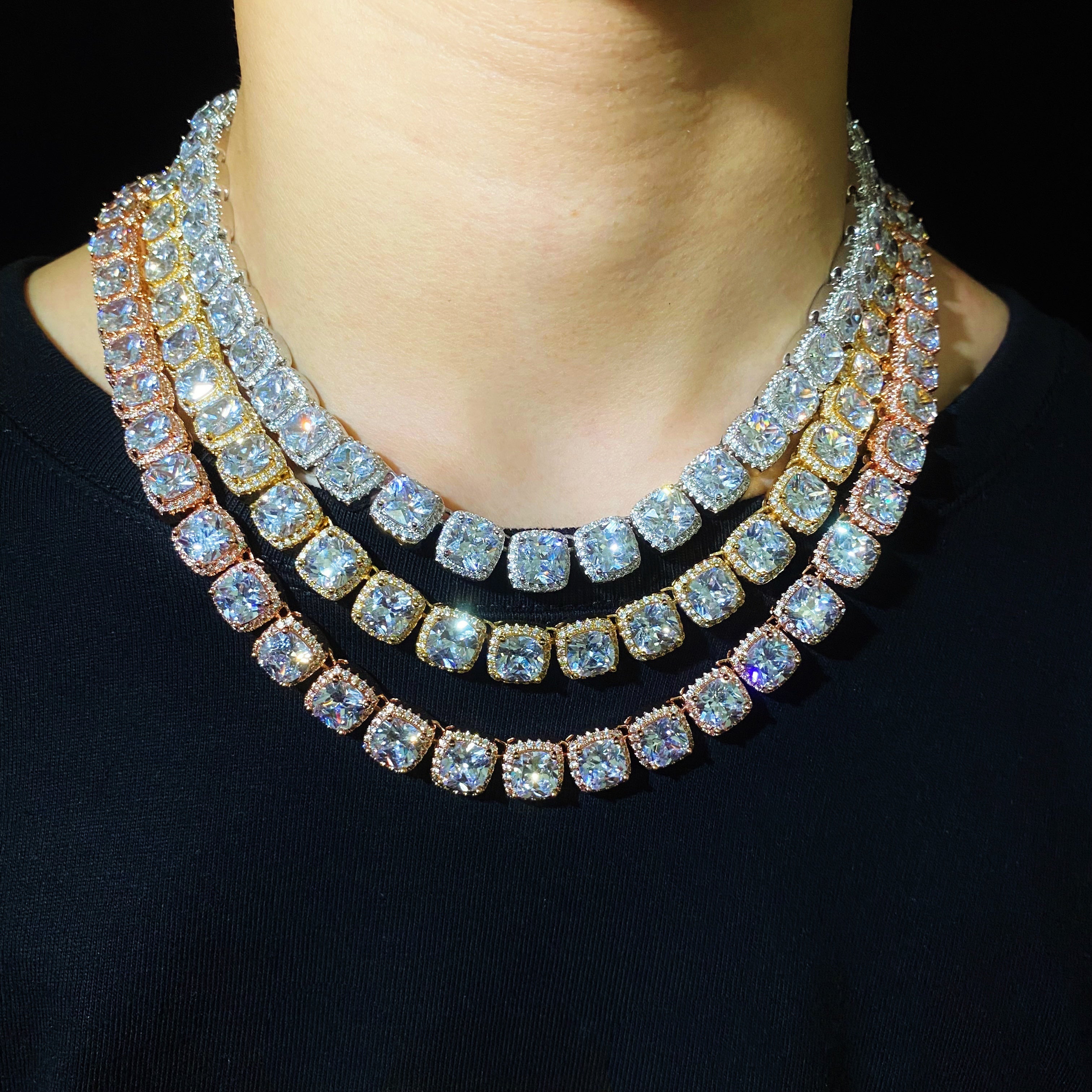 Cushion-cut Cluster Tennis Chain