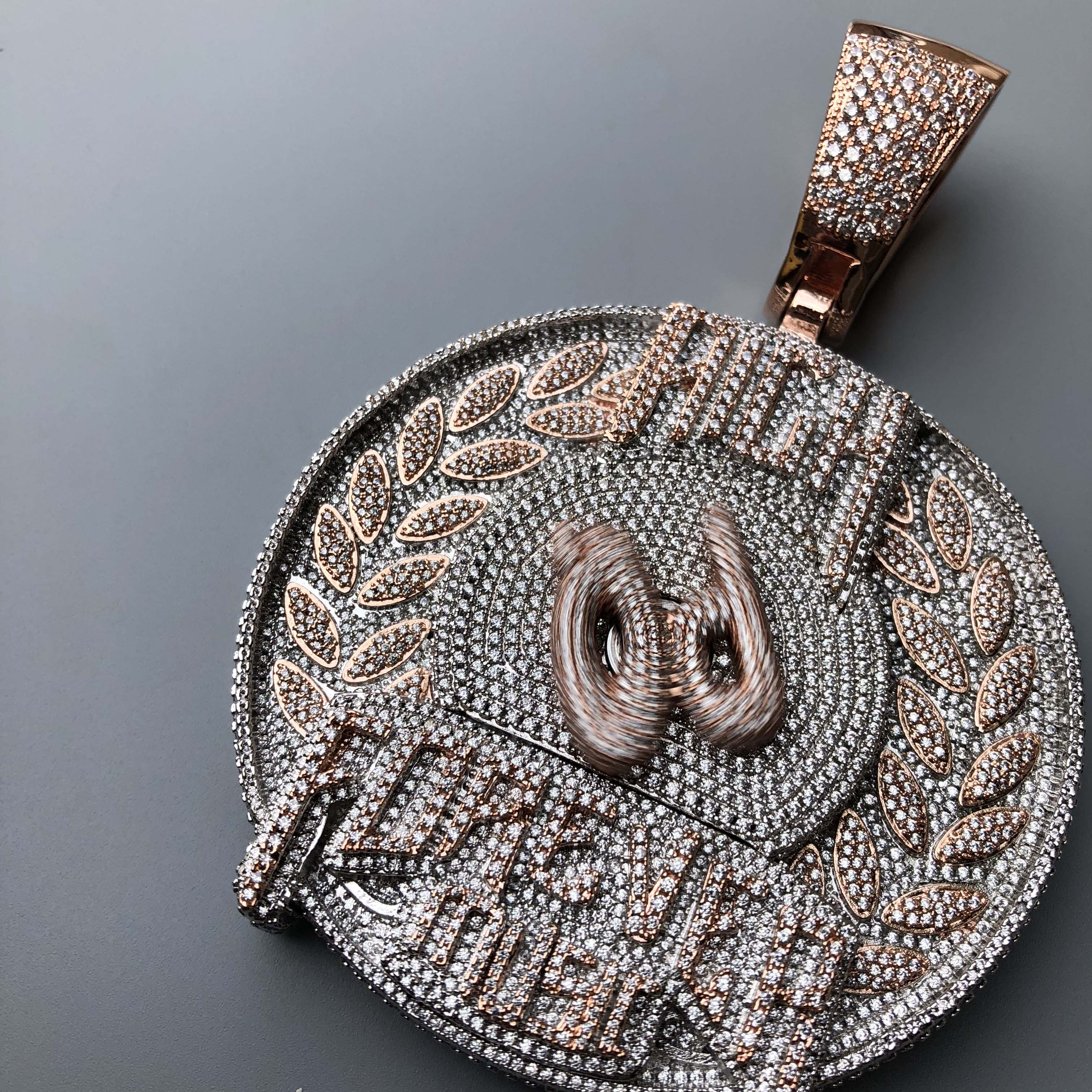 Large Round Pendant with custom font, two letters in the middle can be changed. Others are fixed, one month production period