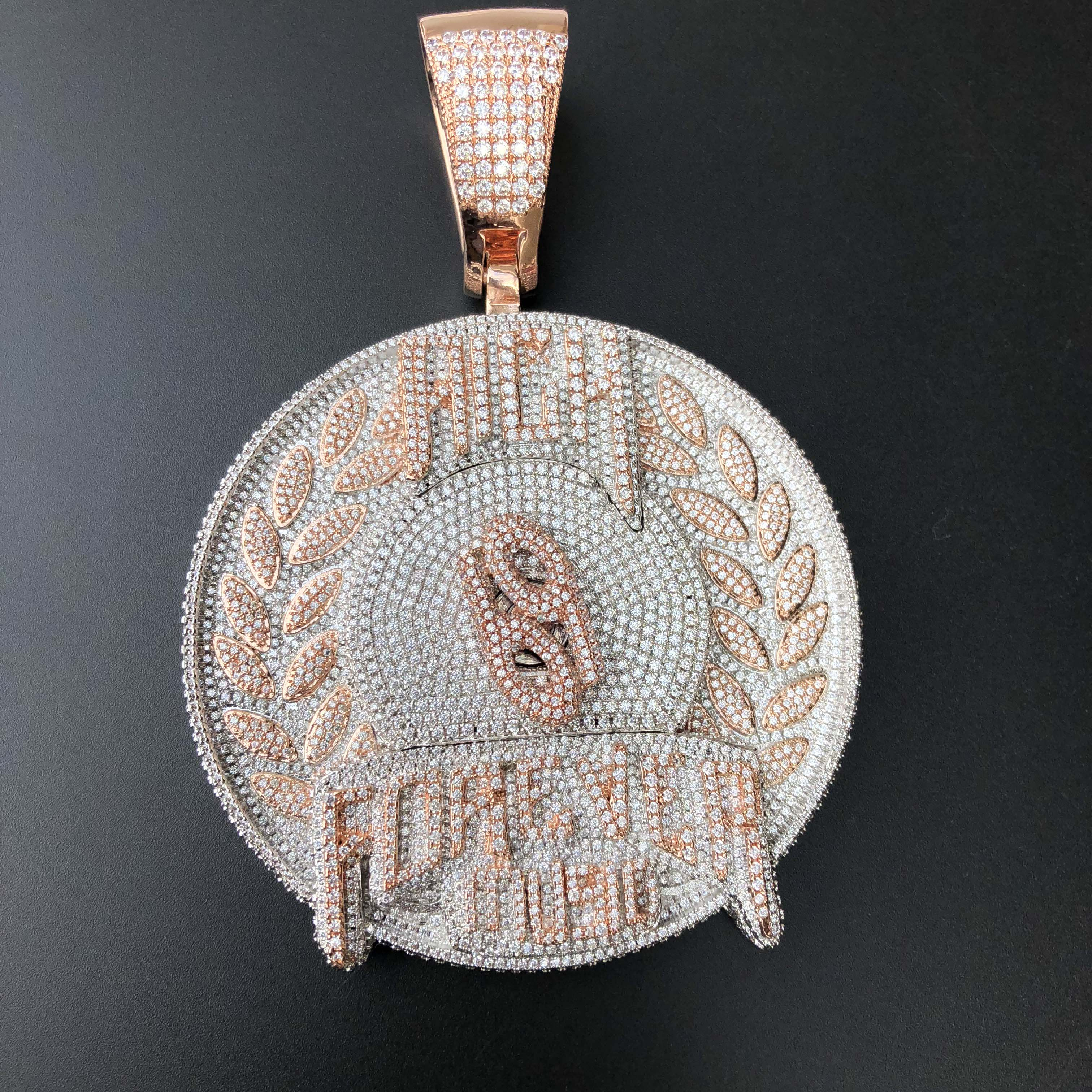 Large Round Pendant with custom font, two letters in the middle can be changed. Others are fixed, one month production period