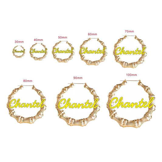 Custom name round Women's Bamboo Earrings